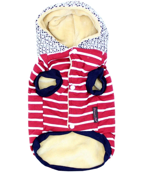 Parisian Pet 'Striped Pom Pom Hoodie', Red – Soft & Fashionable Pet Hoodie with Playful Pom Pom Design - Image 2