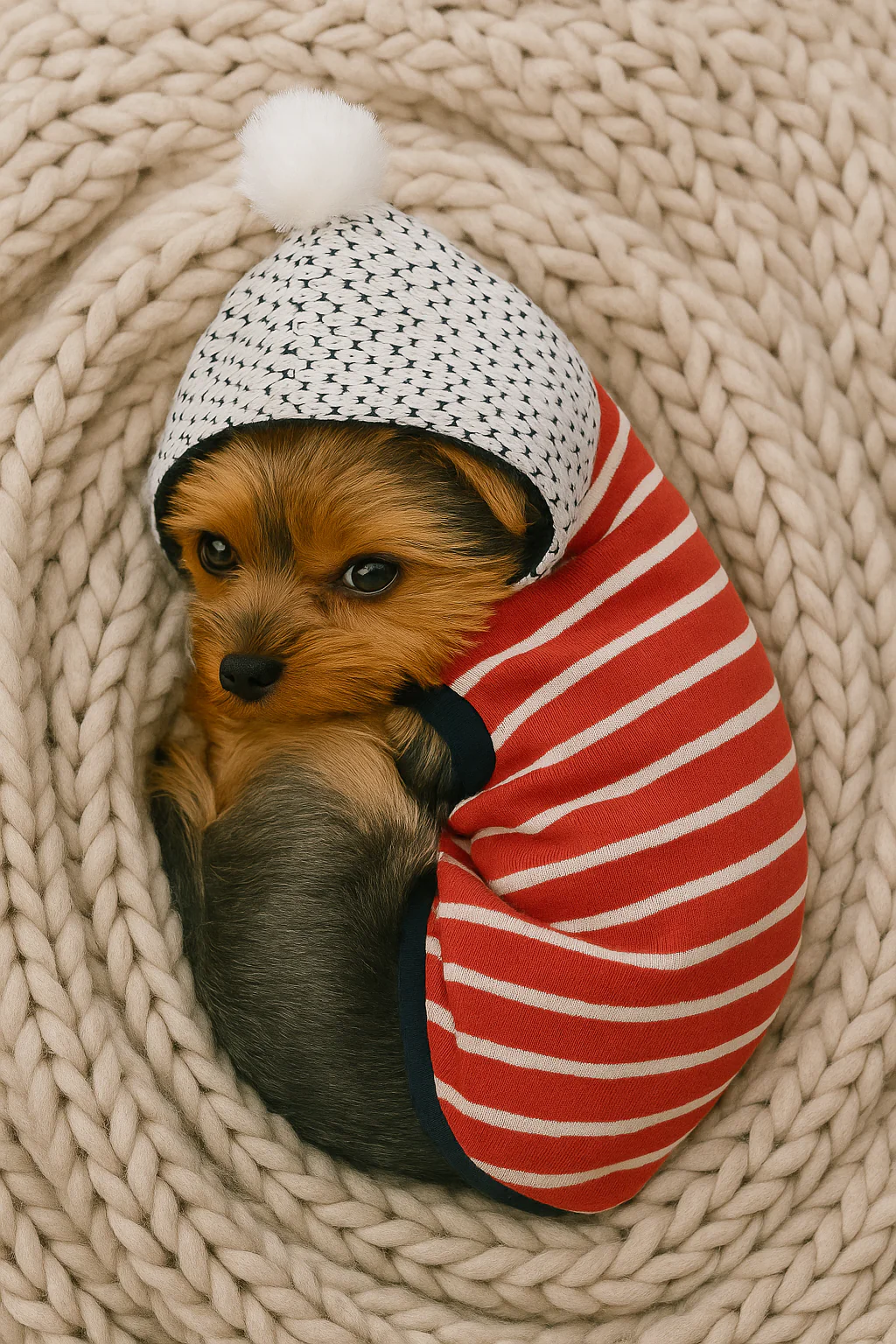 Parisian Pet 'Striped Pom Pom Hoodie', Red – Soft & Fashionable Pet Hoodie with Playful Pom Pom Design - Image 6