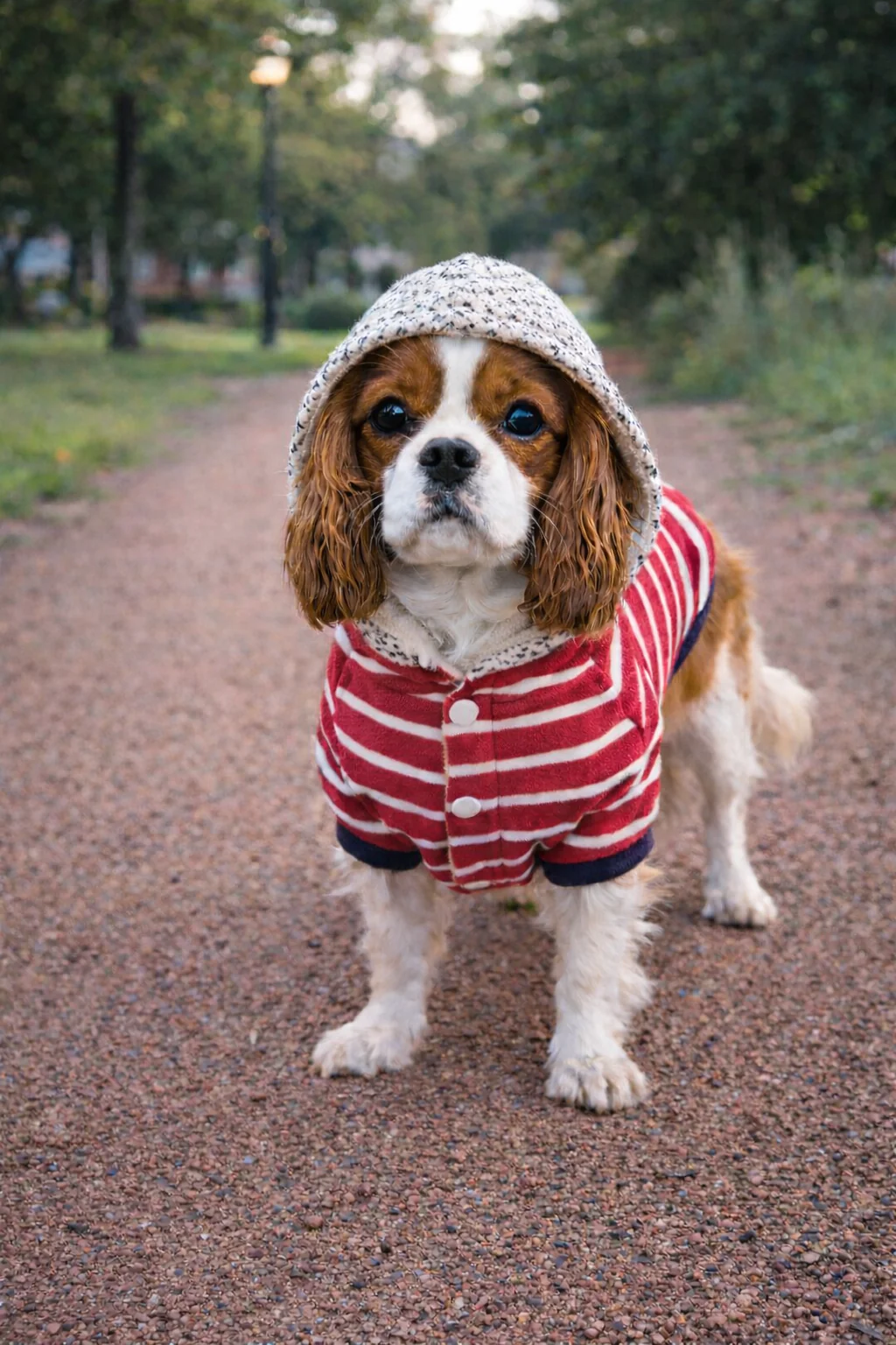 Parisian Pet 'Striped Pom Pom Hoodie', Red – Soft & Fashionable Pet Hoodie with Playful Pom Pom Design - Image 7