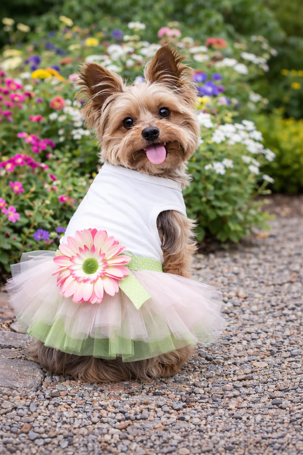 Parisian Pet 'Sunflower Dress' for Dogs and Cats, Designer Sleeveless, Summer Pet Apparel, Green - Image 2
