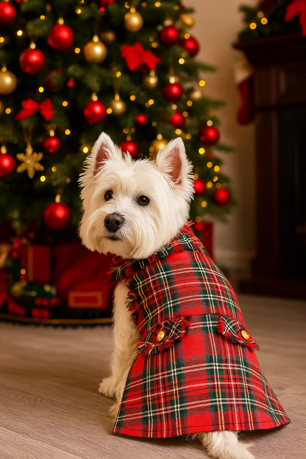 Parisian Pet 'Tartan Fringe Dress' Dog & Cat Shirt – Elegant Holiday Dog Dress – Red-Valentine's Day - Image 4