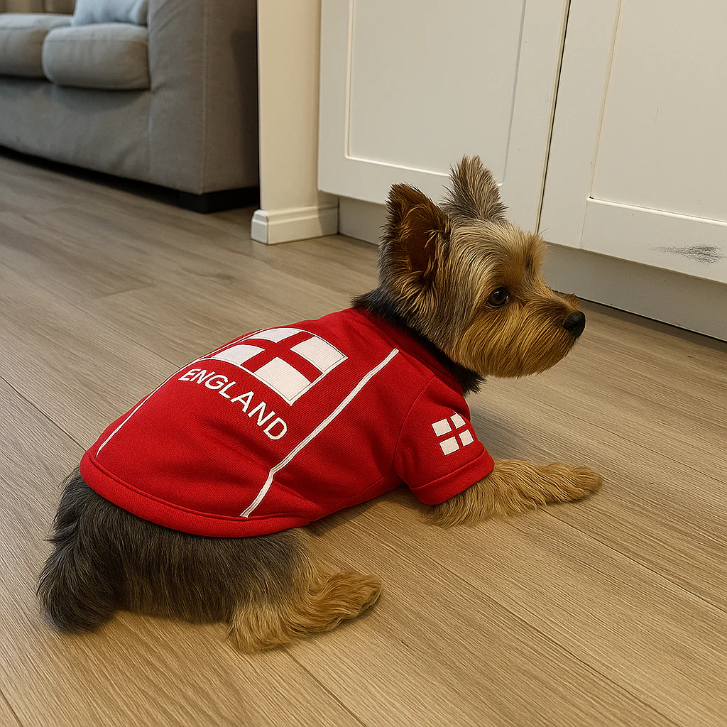 Parisian Pet 'Team England' Jersey for Dogs & Cats – England Flag-Inspired Pet Outfit, Soccer Fan Apparel for Dogs & Cats, White and Red - Image 3