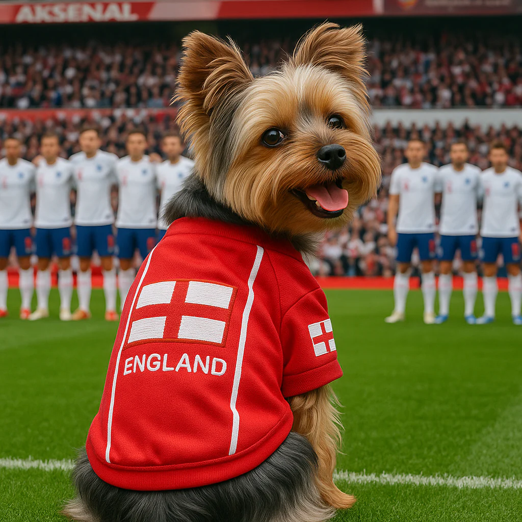 Parisian Pet 'Team England' Jersey for Dogs & Cats – England Flag-Inspired Pet Outfit, Soccer Fan Apparel for Dogs & Cats, White and Red - Image 5