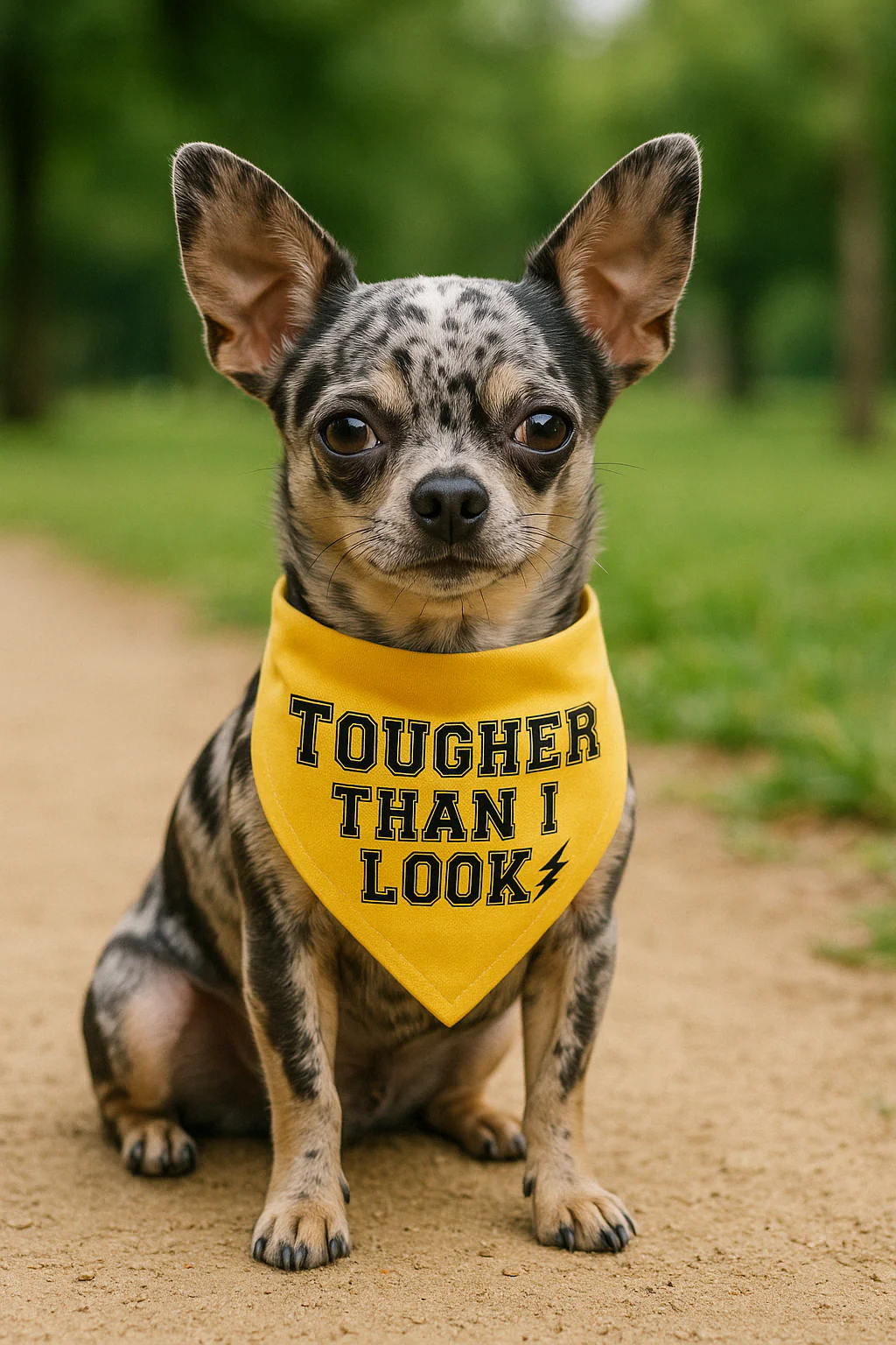 Parisian Pet 'Tougher Than I Look' Bandana - Comfortable, Stylish Yellow Dog & Cat Bandana, Trendy Design - Image 3