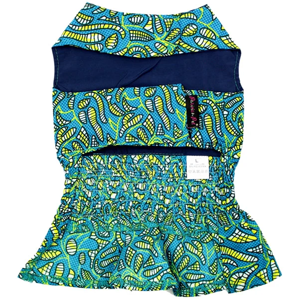 Parisian Pet 'Tribal Dress' for Dogs and Cats, Ruched Waist, Stylish and Comfortable, Tribal Print - Green, Blue, Yellow - Image 2