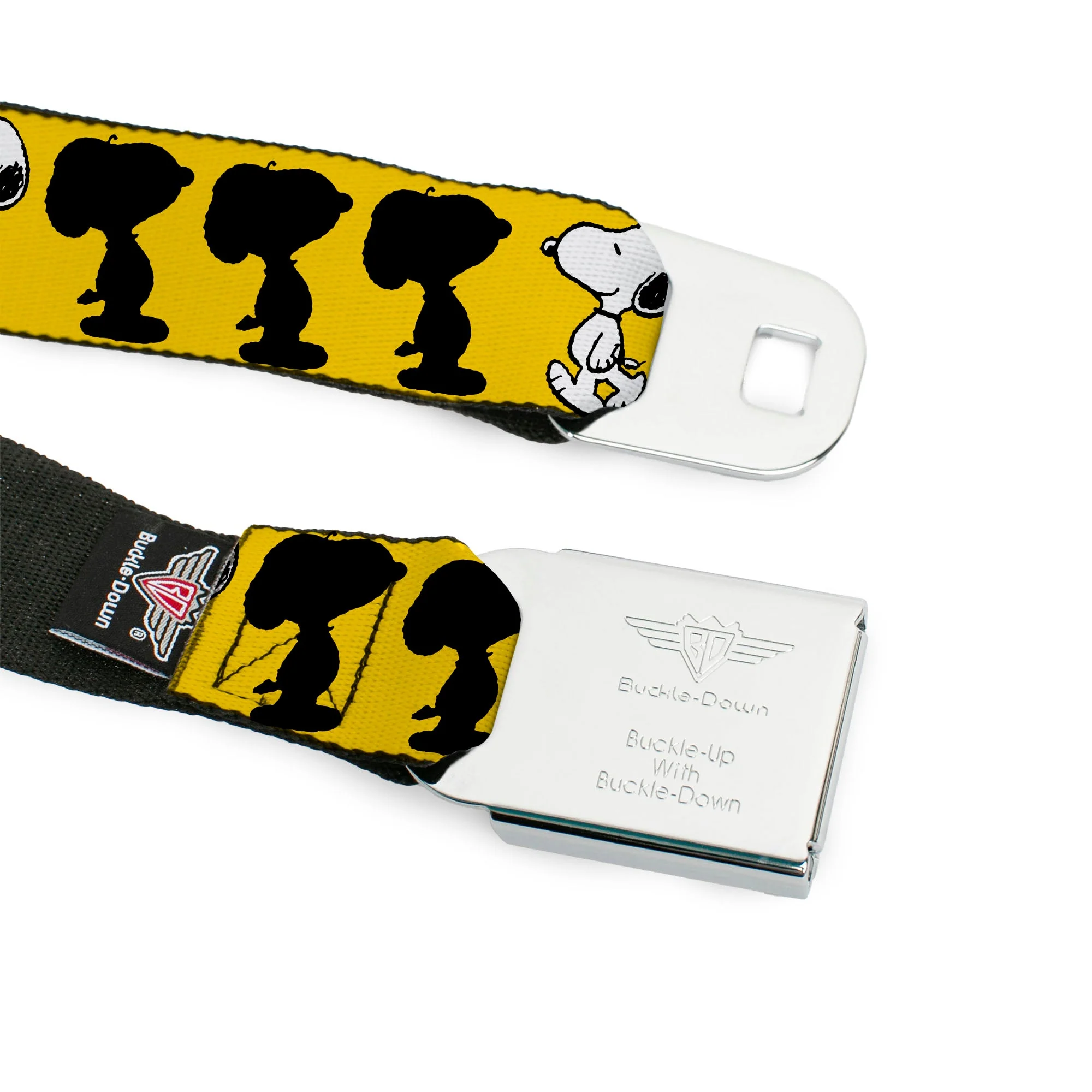 PEANUTS Title Logo Full Color Black/White Seatbelt Belt - Peanuts Snoopy Walking/Silhouette Pose Yellow/Black/White Webbing - Image 9