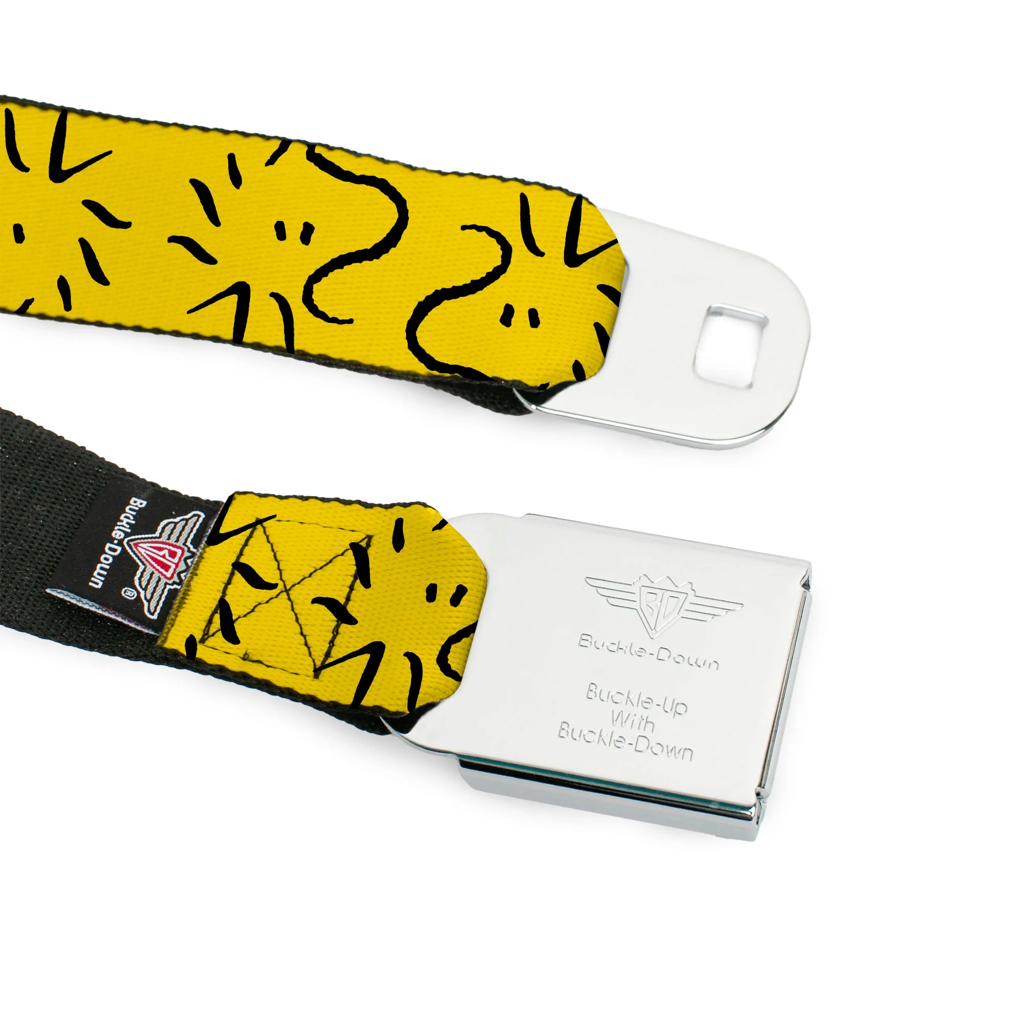PEANUTS Title Logo Full Color Black/White Seatbelt Belt - Peanuts Woodstock Line Face Line Art Yellow/Black Webbing - Image 9