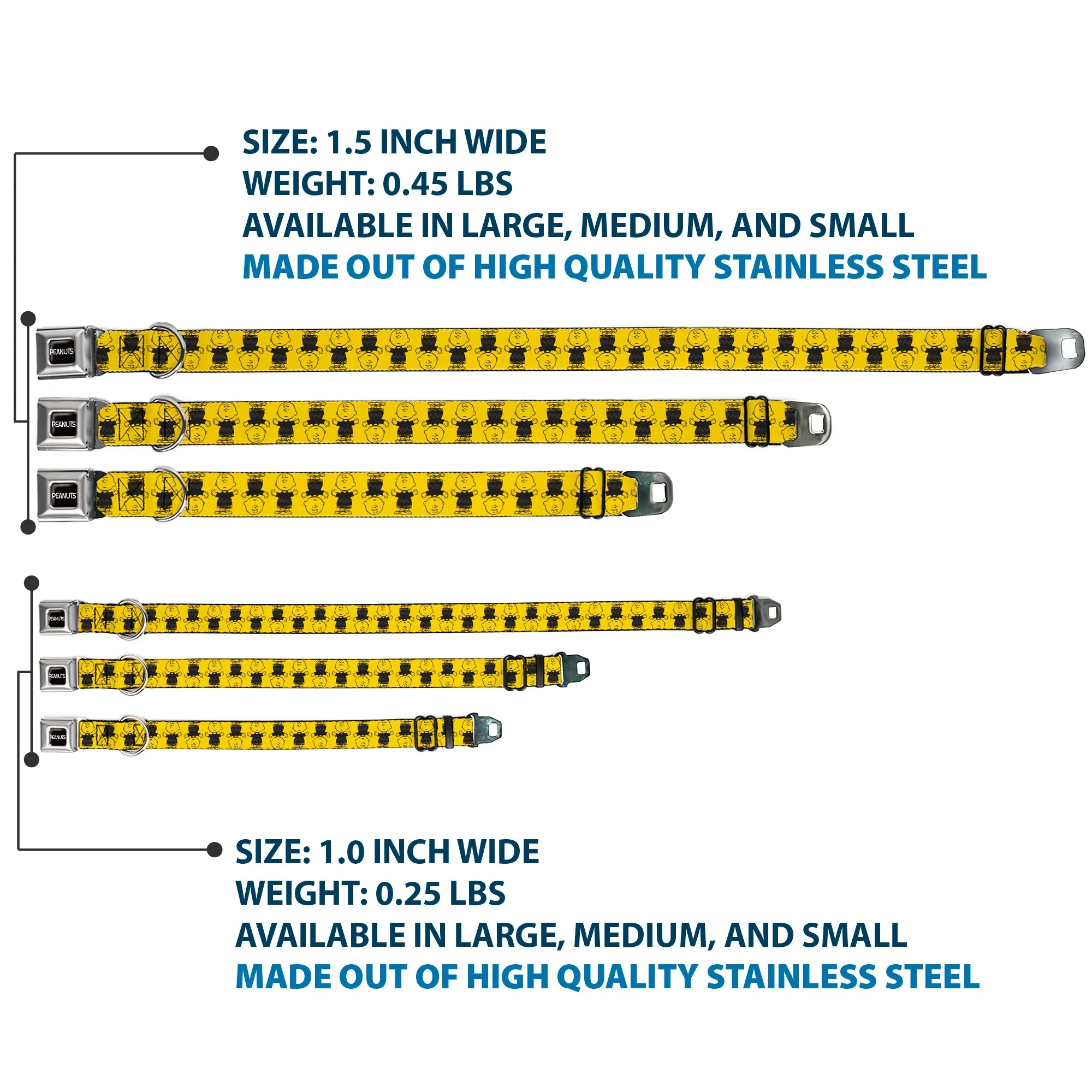 PEANUTS Title Logo Full Color Black/White Seatbelt Buckle Collar - Peanuts Charlie Brown Pose Flip Yellow/Black - Image 3