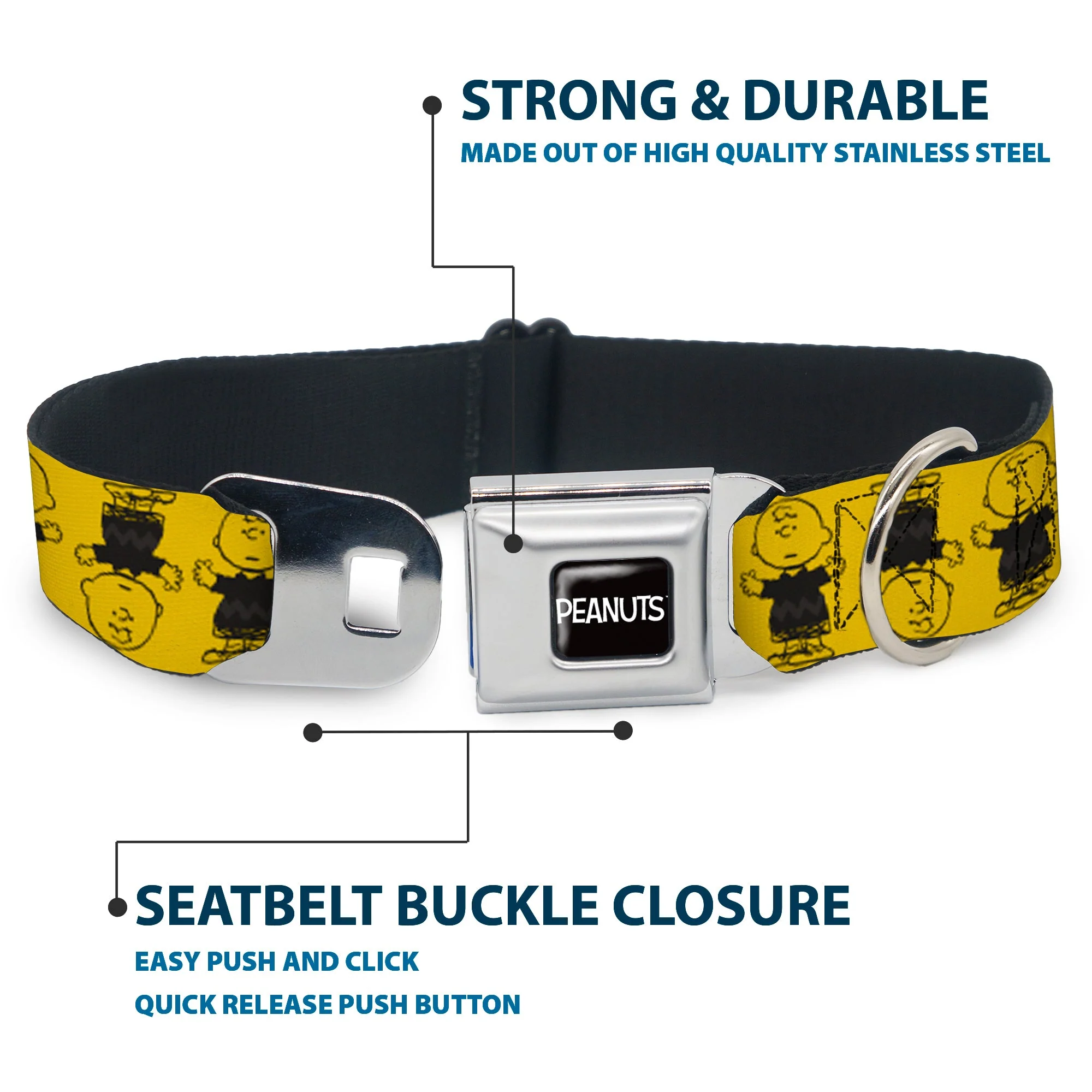 PEANUTS Title Logo Full Color Black/White Seatbelt Buckle Collar - Peanuts Charlie Brown Pose Flip Yellow/Black - Image 4