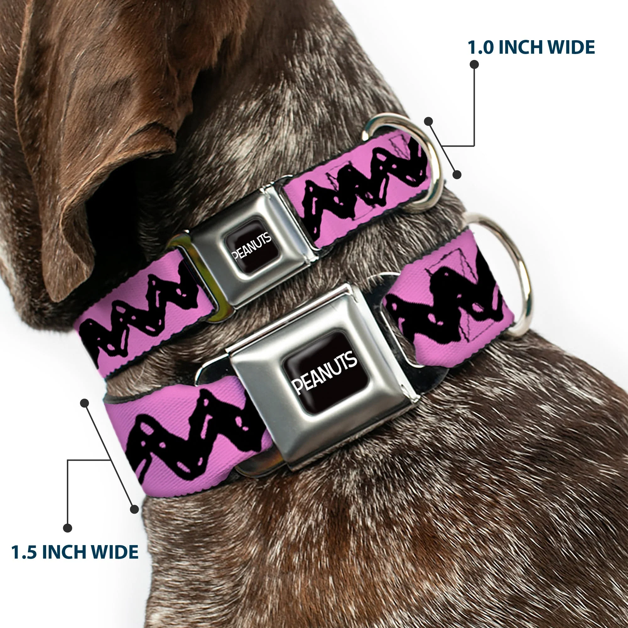 PEANUTS Title Logo Full Color Black/White Seatbelt Buckle Collar - Peanuts Charlie Brown Zig Zag Stripe Pink/Black - Image 2