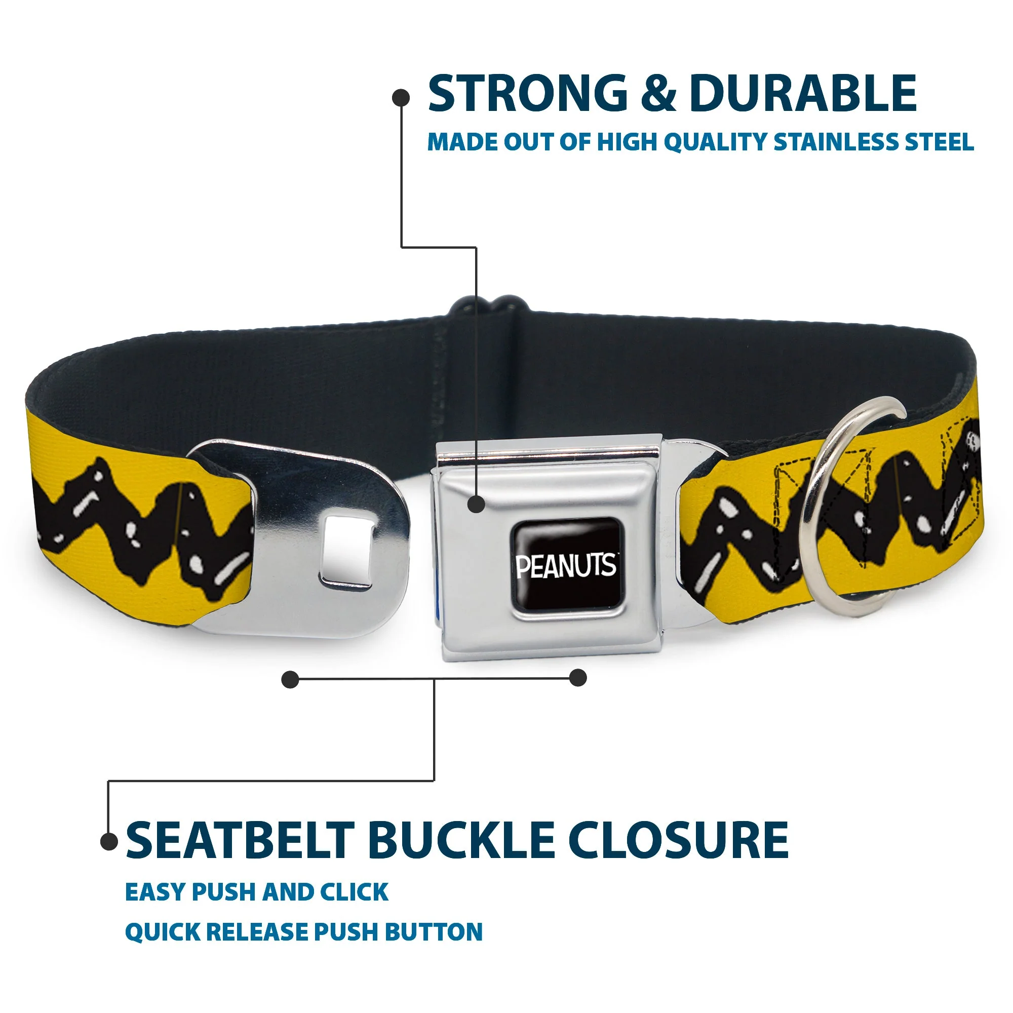 PEANUTS Title Logo Full Color Black/White Seatbelt Buckle Collar - Peanuts Charlie Brown Zig Zag Stripe Yellow/Black - Image 4