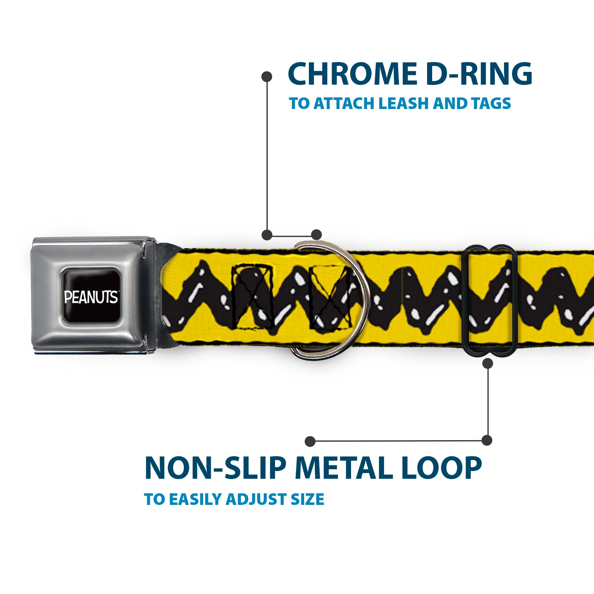 PEANUTS Title Logo Full Color Black/White Seatbelt Buckle Collar - Peanuts Charlie Brown Zig Zag Stripe Yellow/Black - Image 5