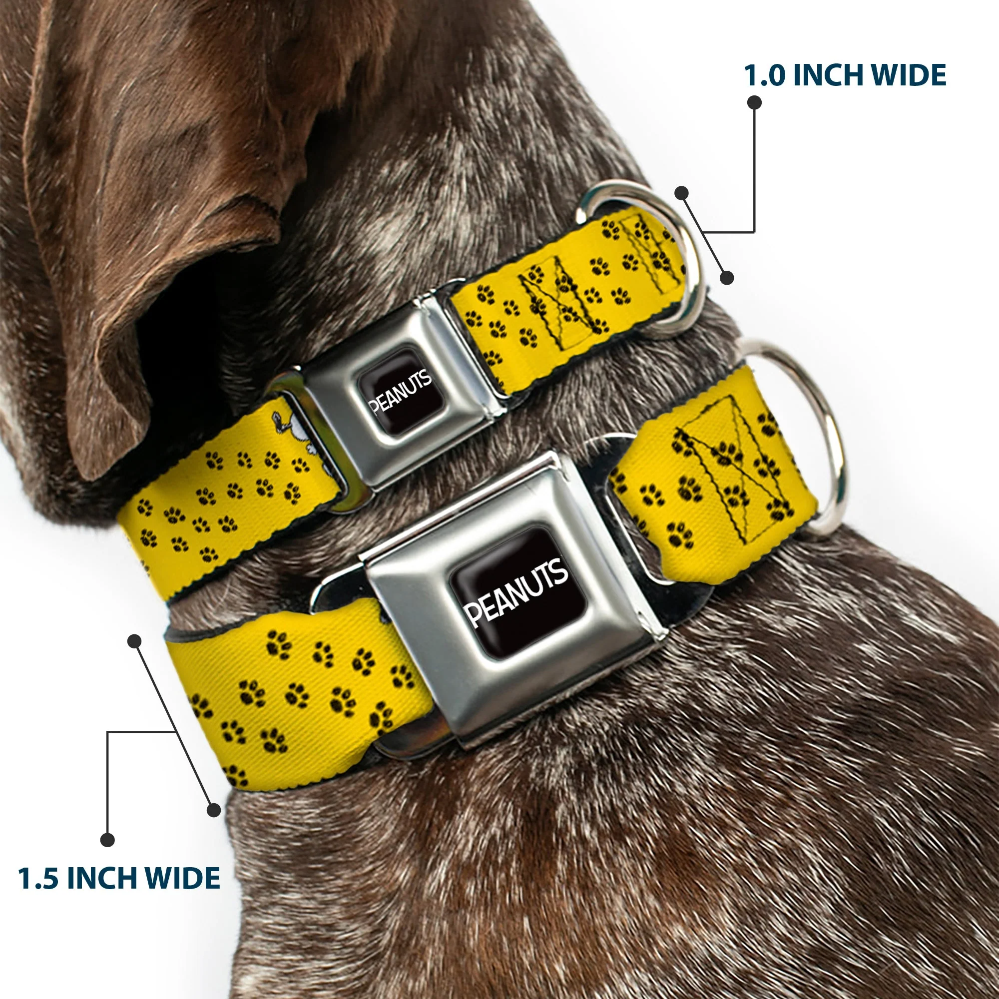 PEANUTS Title Logo Full Color Black/White Seatbelt Buckle Collar - Peanuts Snoopy Smiling Pose/Paw Print Yellow/Black/White - Image 2