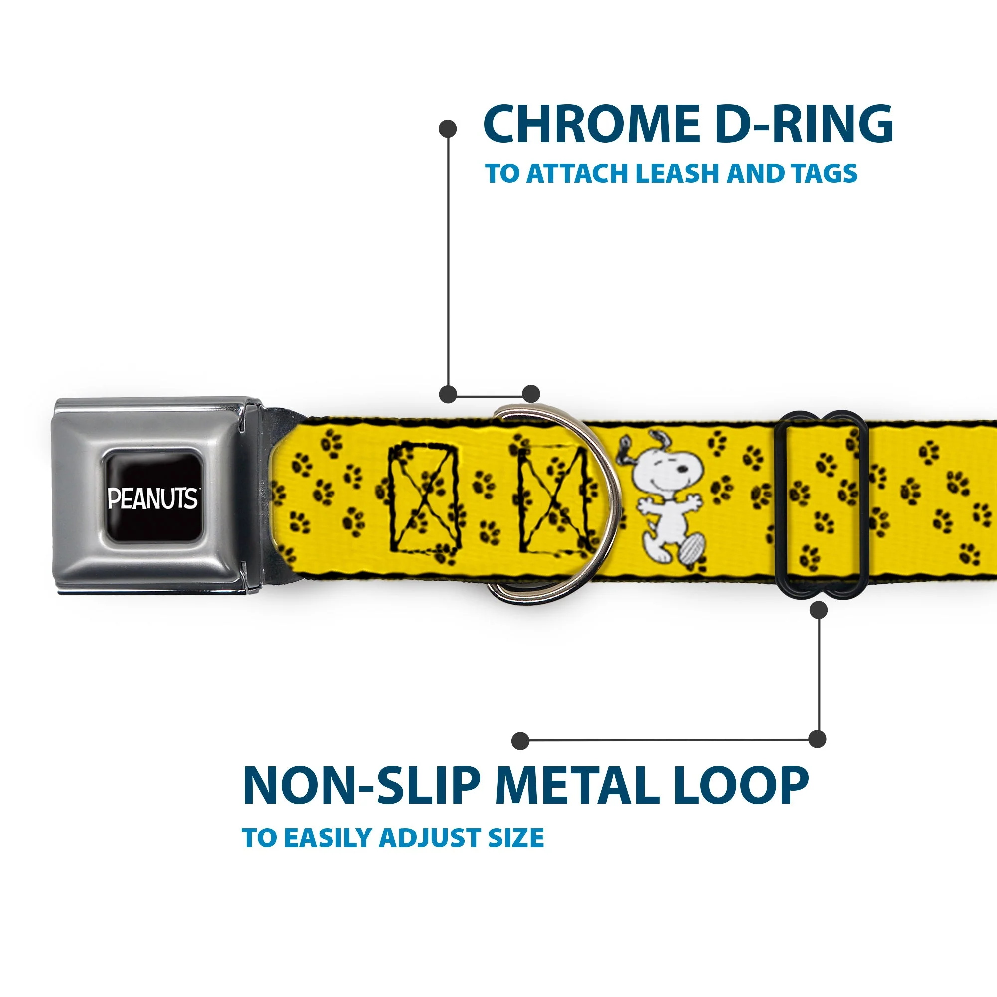 PEANUTS Title Logo Full Color Black/White Seatbelt Buckle Collar - Peanuts Snoopy Smiling Pose/Paw Print Yellow/Black/White - Image 5
