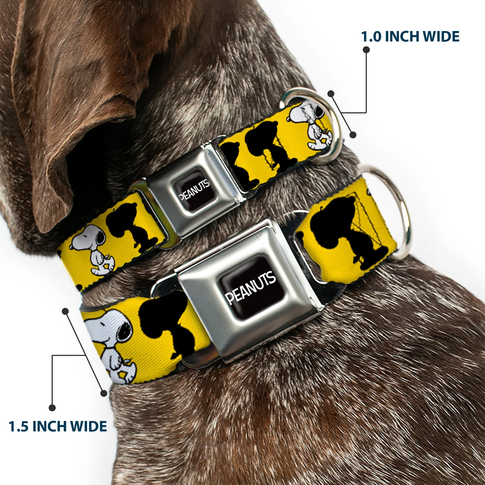 PEANUTS Title Logo Full Color Black/White Seatbelt Buckle Collar - Peanuts Snoopy Walking/Silhouette Pose Yellow/Black/White - Image 2