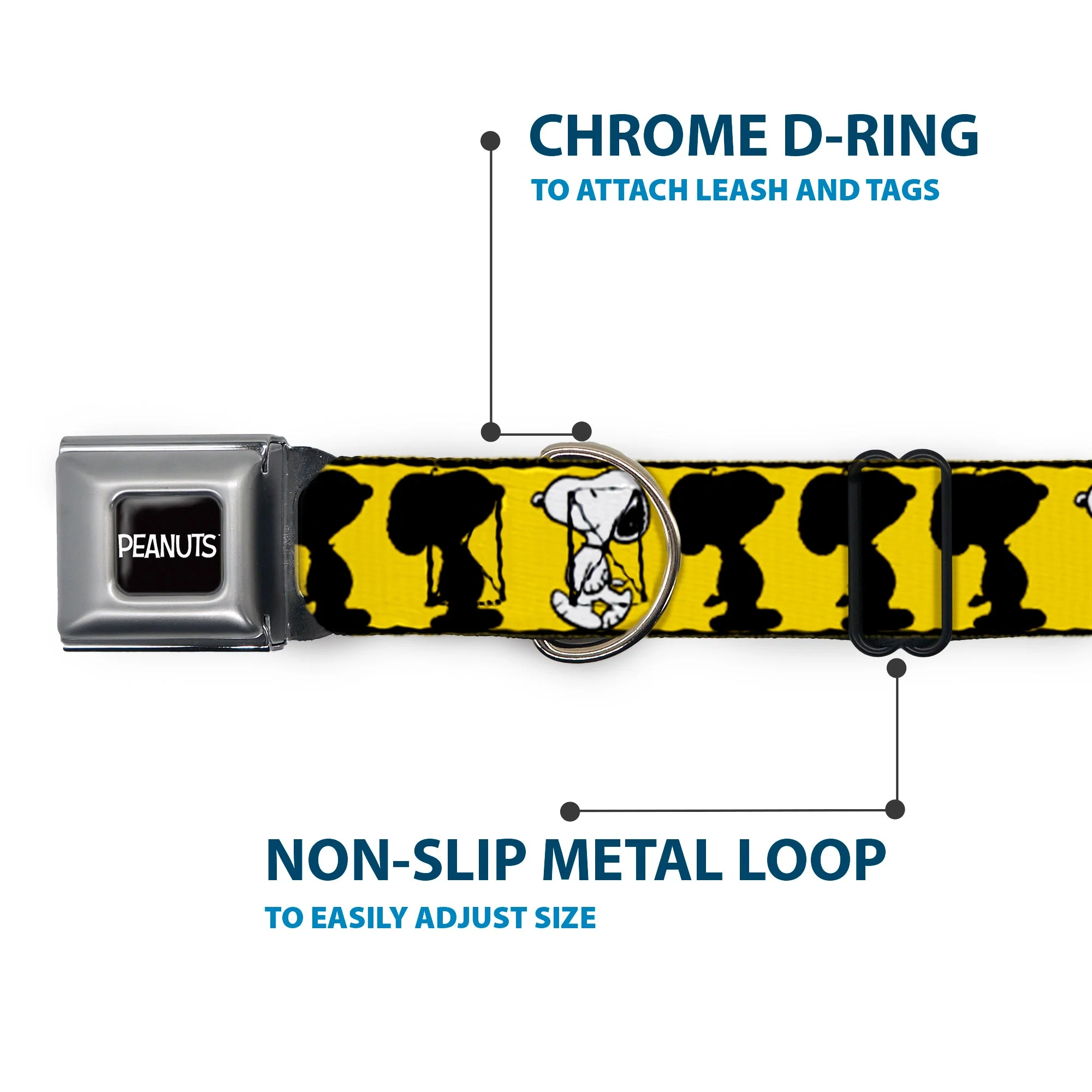 PEANUTS Title Logo Full Color Black/White Seatbelt Buckle Collar - Peanuts Snoopy Walking/Silhouette Pose Yellow/Black/White - Image 5
