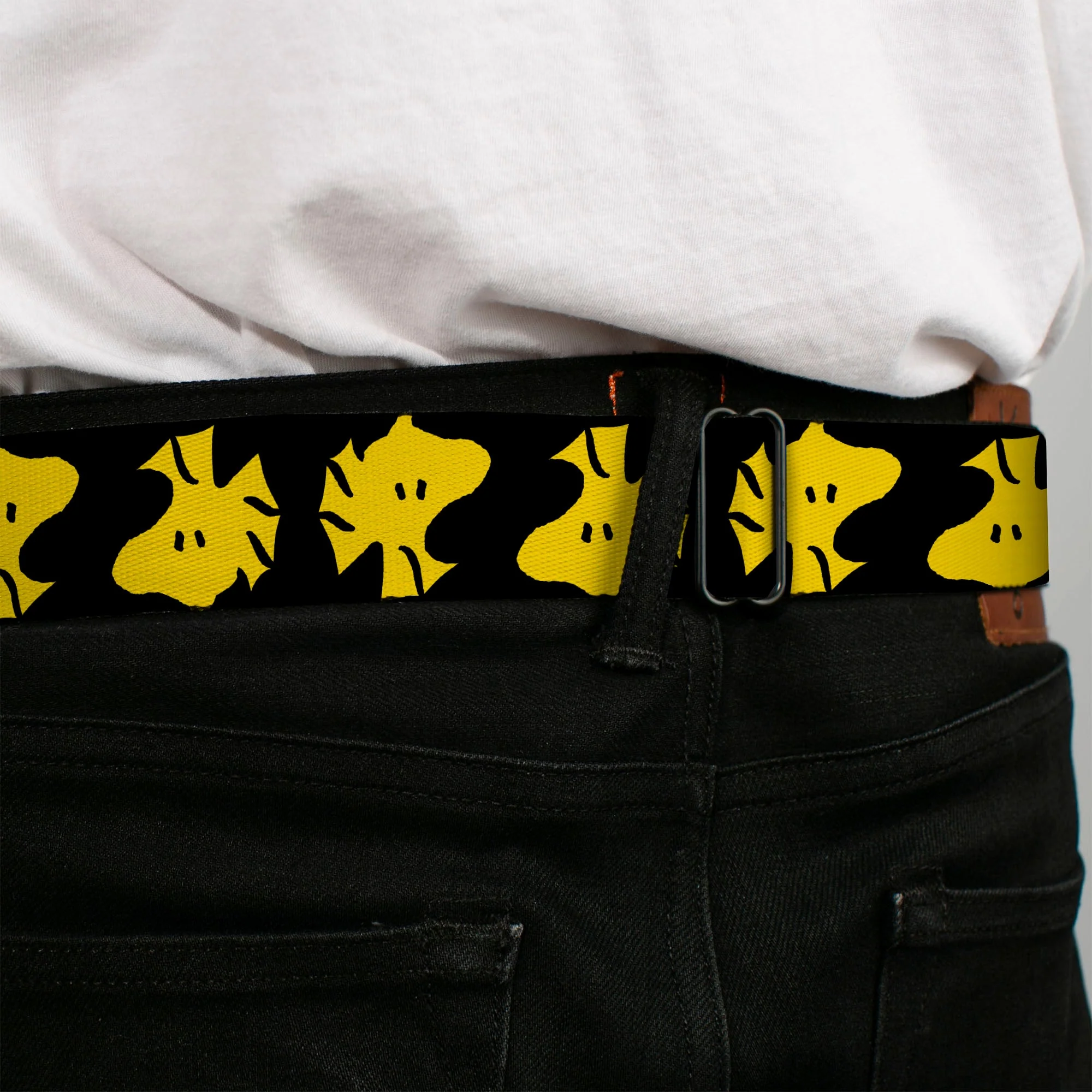 PEANUTS Title Logo Full Color Yellow/White Seatbelt Belt - Peanuts Woodstock Face Flip Black/Yellow Webbing - Image 4