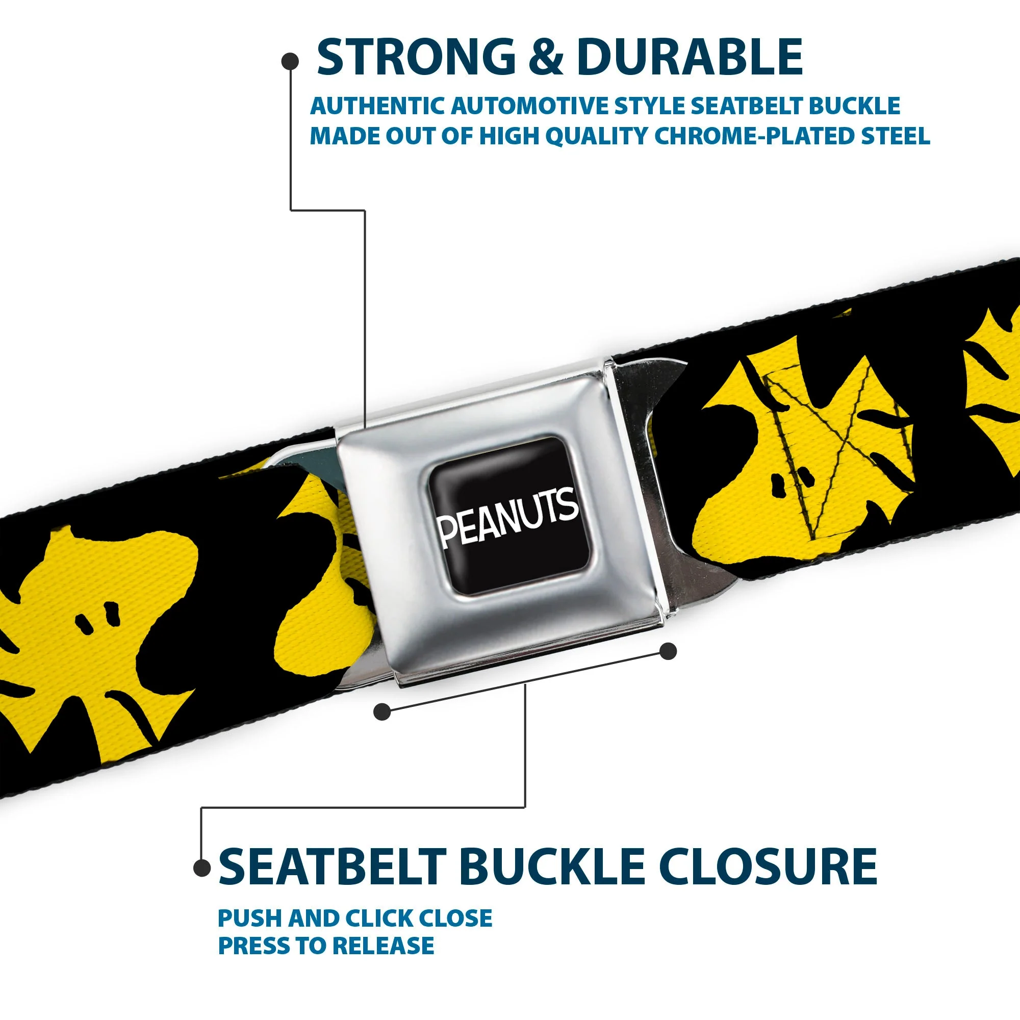 PEANUTS Title Logo Full Color Yellow/White Seatbelt Belt - Peanuts Woodstock Face Flip Black/Yellow Webbing - Image 7