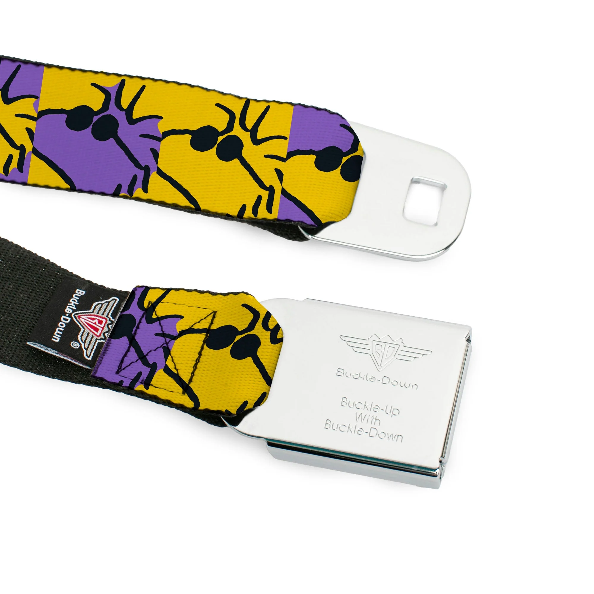 PEANUTS Title Logo Full Color Yellow/White Seatbelt Belt - Peanuts Woodstock Shades Pose Blocks Blue/Yellow/Black Webbing - Image 9