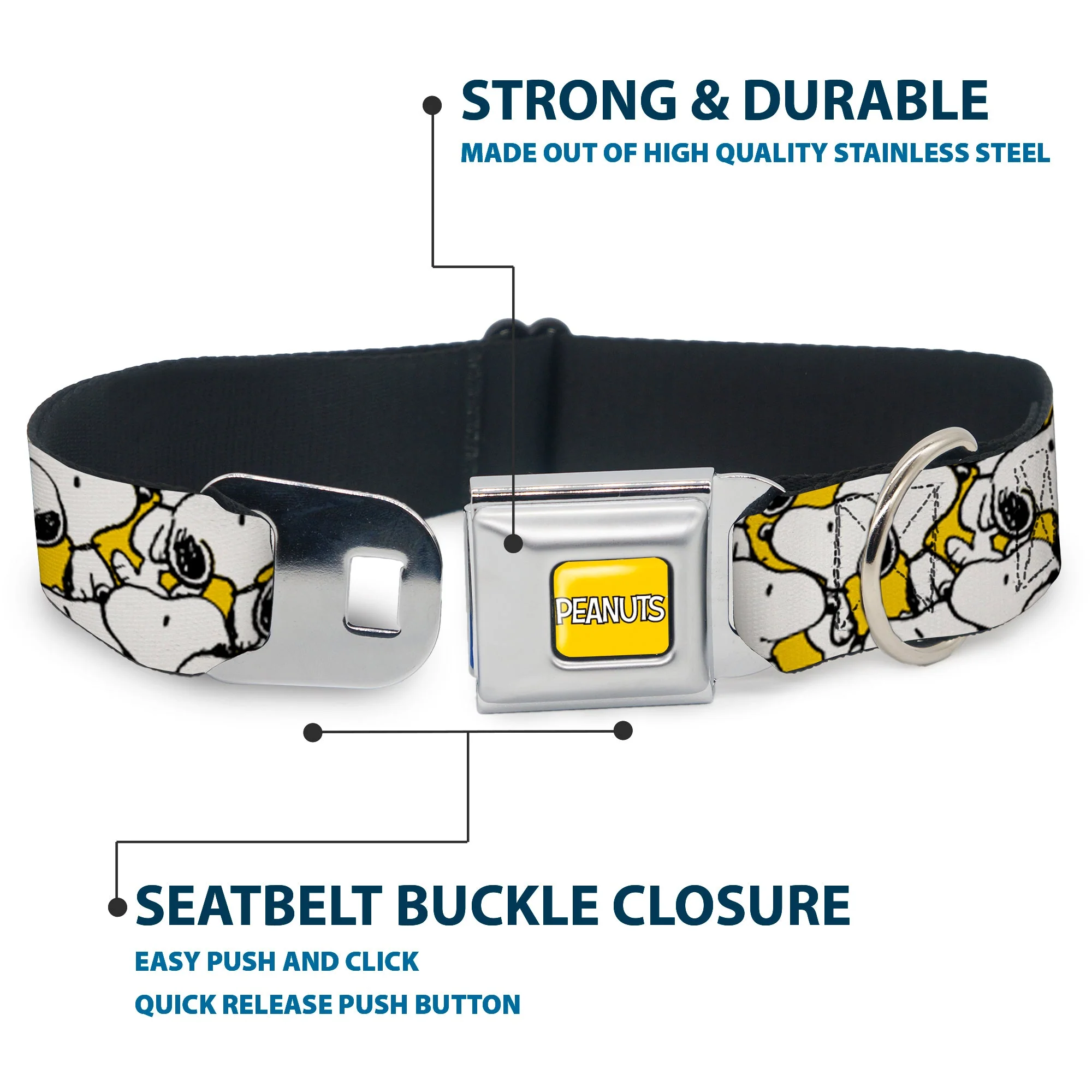 PEANUTS Title Logo Full Color Yellow/White Seatbelt Buckle Collar - Peanuts Snoopy Pose Stacked Yellow - Image 4