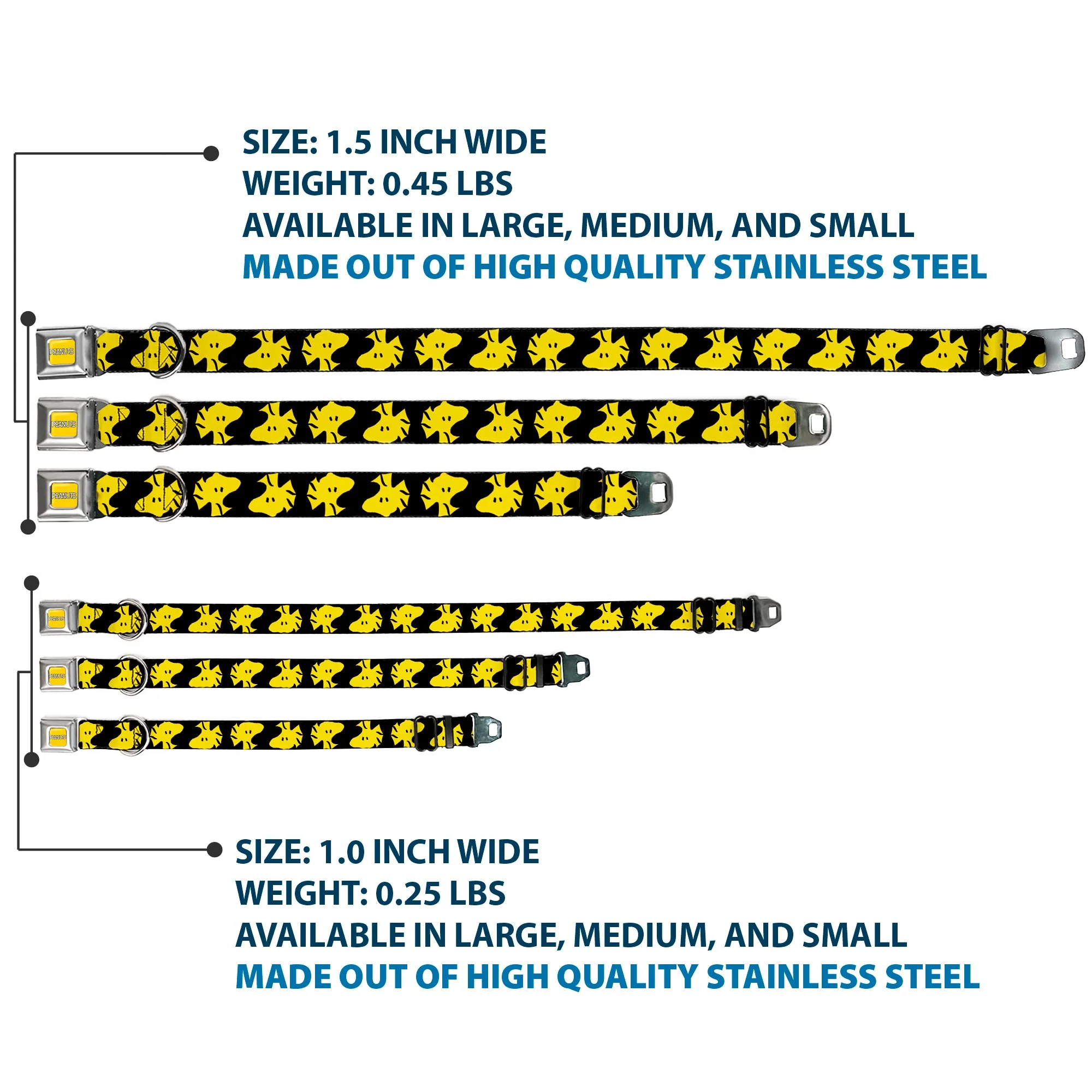 PEANUTS Title Logo Full Color Yellow/White Seatbelt Buckle Collar - Peanuts Woodstock Face Flip Black/Yellow - Image 3