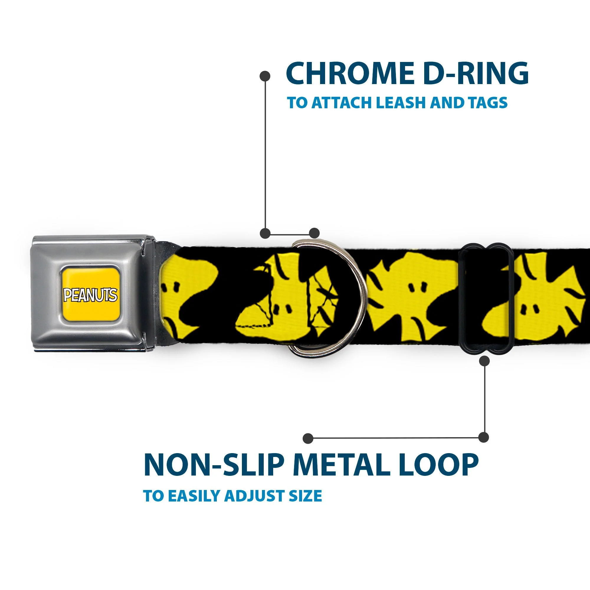 PEANUTS Title Logo Full Color Yellow/White Seatbelt Buckle Collar - Peanuts Woodstock Face Flip Black/Yellow - Image 5