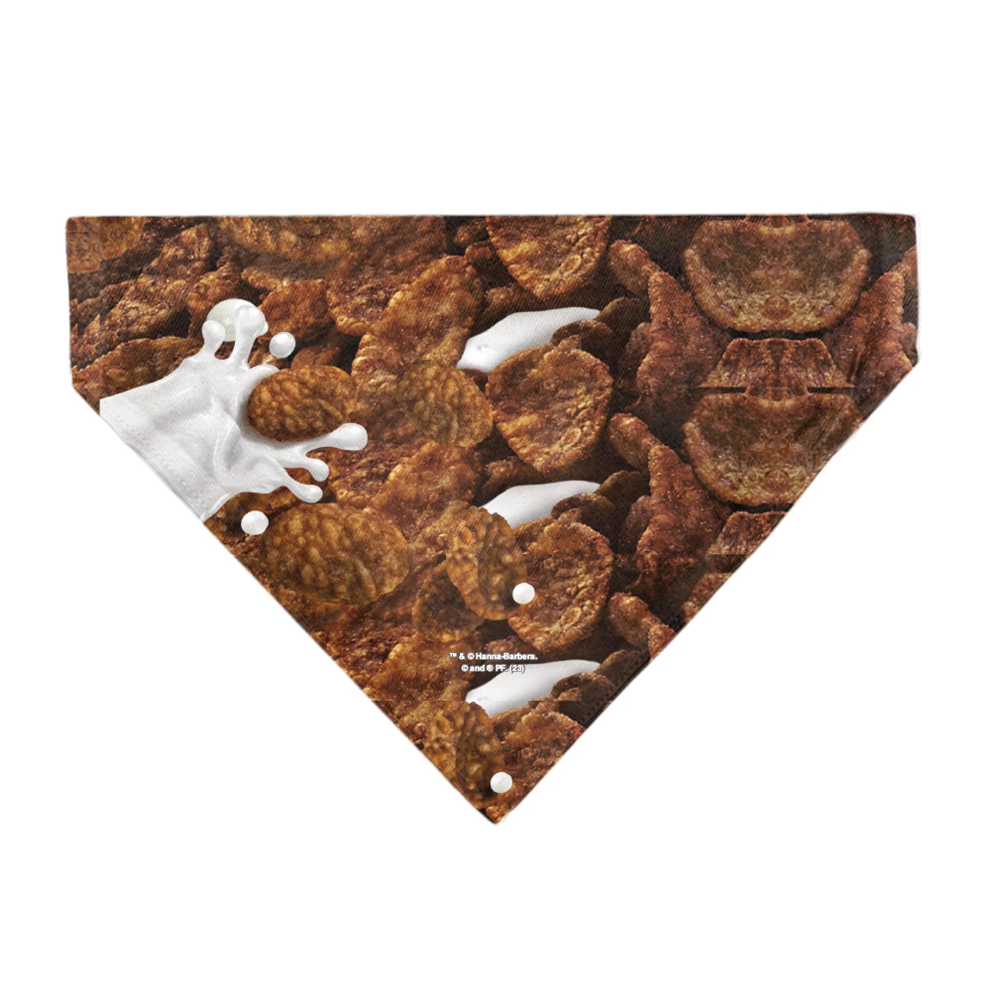 Pet Bandana - COCOA PEBBLES Fred Flintstone and Barney Rubble Cereal Box Print and Vivid Cereal Brown - Image 2
