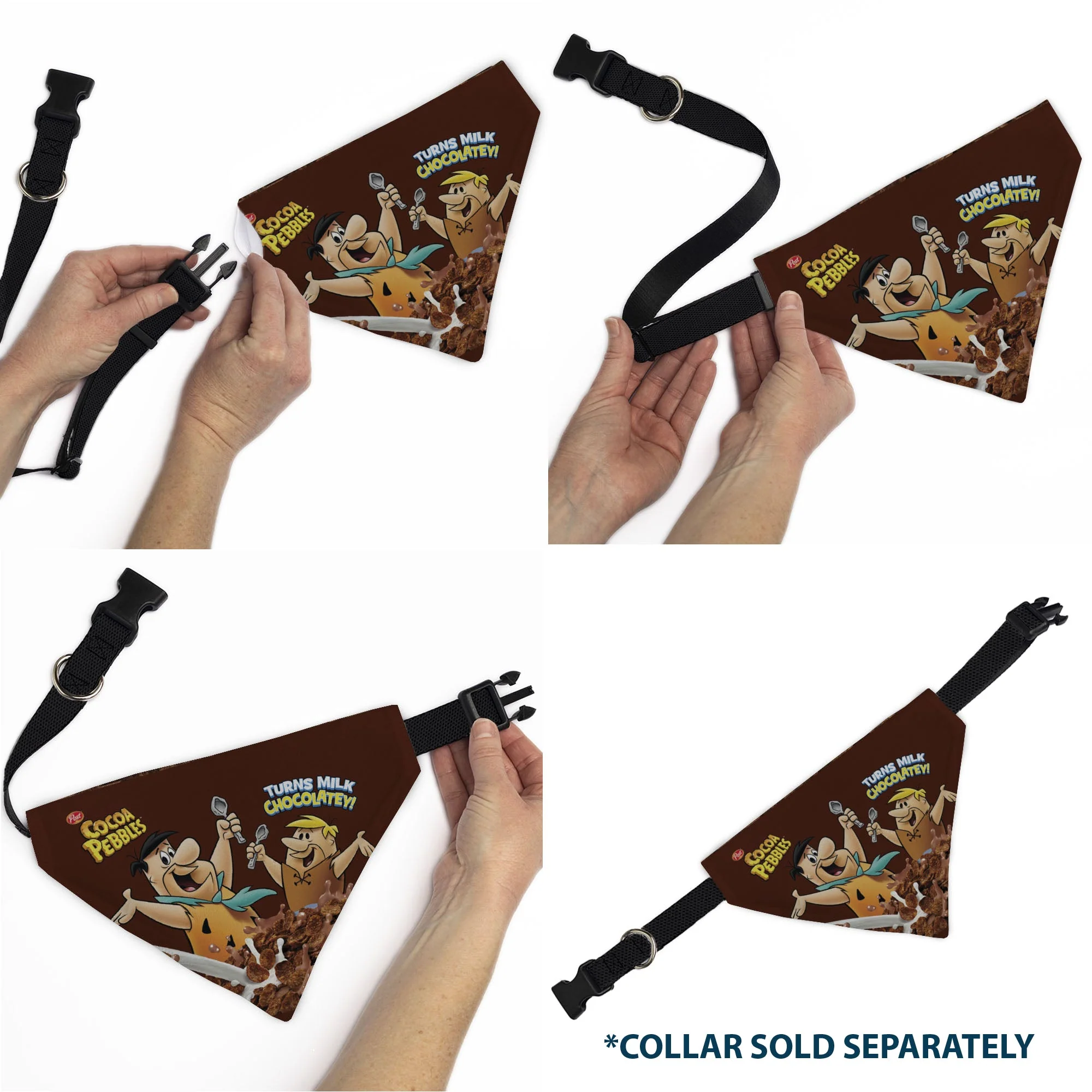 Pet Bandana - COCOA PEBBLES Fred Flintstone and Barney Rubble Cereal Box Print and Vivid Cereal Brown - Image 6