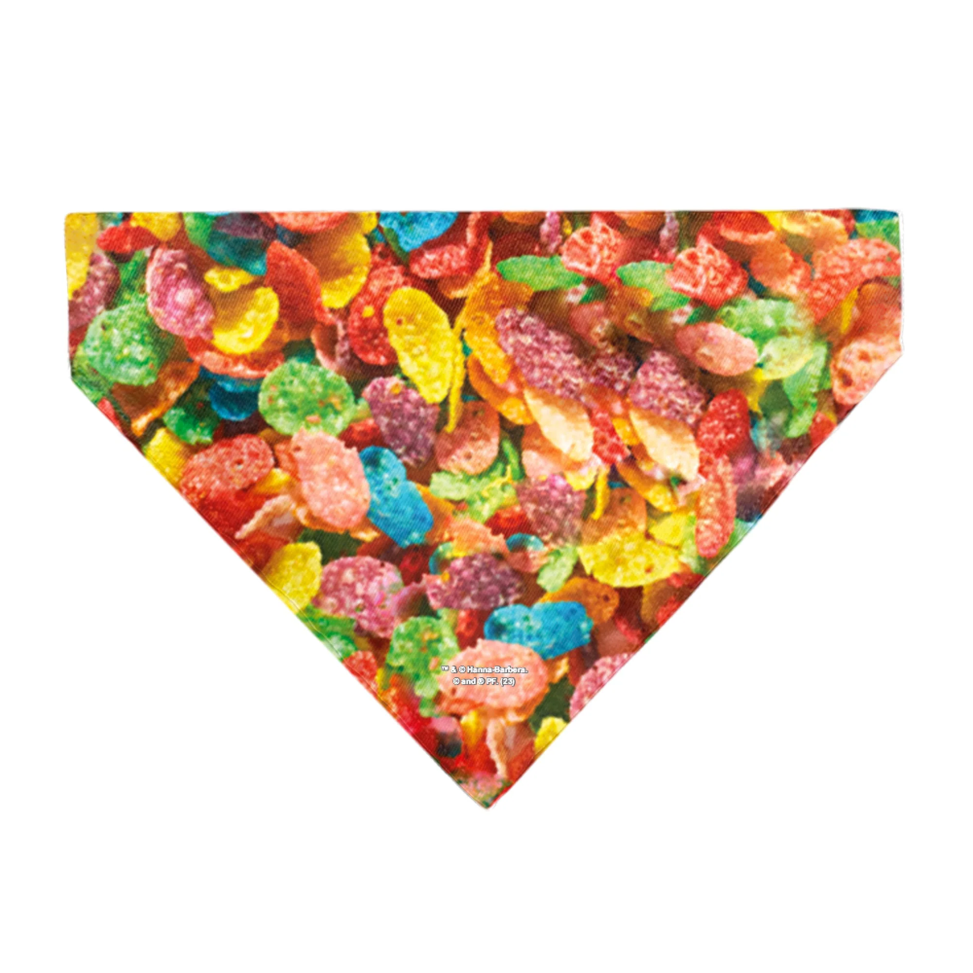 Pet Bandana - FRUITY PEBBLES Fred Flintstone and Barney Rubble Cereal Box Print and Vivid Cereal Multi Color - Image 2