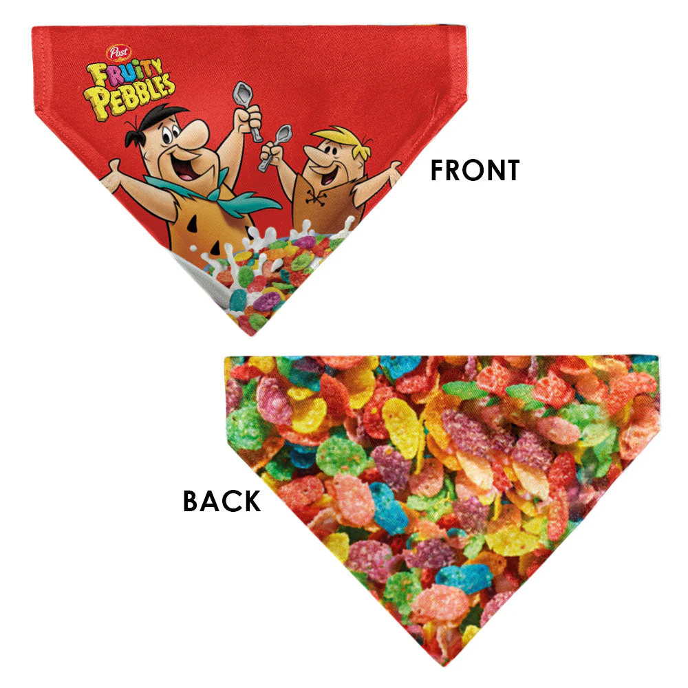 Pet Bandana - FRUITY PEBBLES Fred Flintstone and Barney Rubble Cereal Box Print and Vivid Cereal Multi Color - Image 3