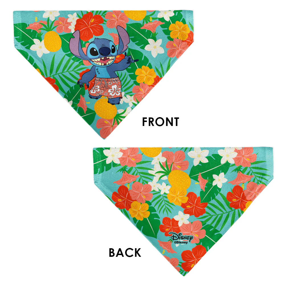 Pet Bandana - Lilo & Stitch Stitch Hang Loose Pose Floral Collage Blue - Image 3