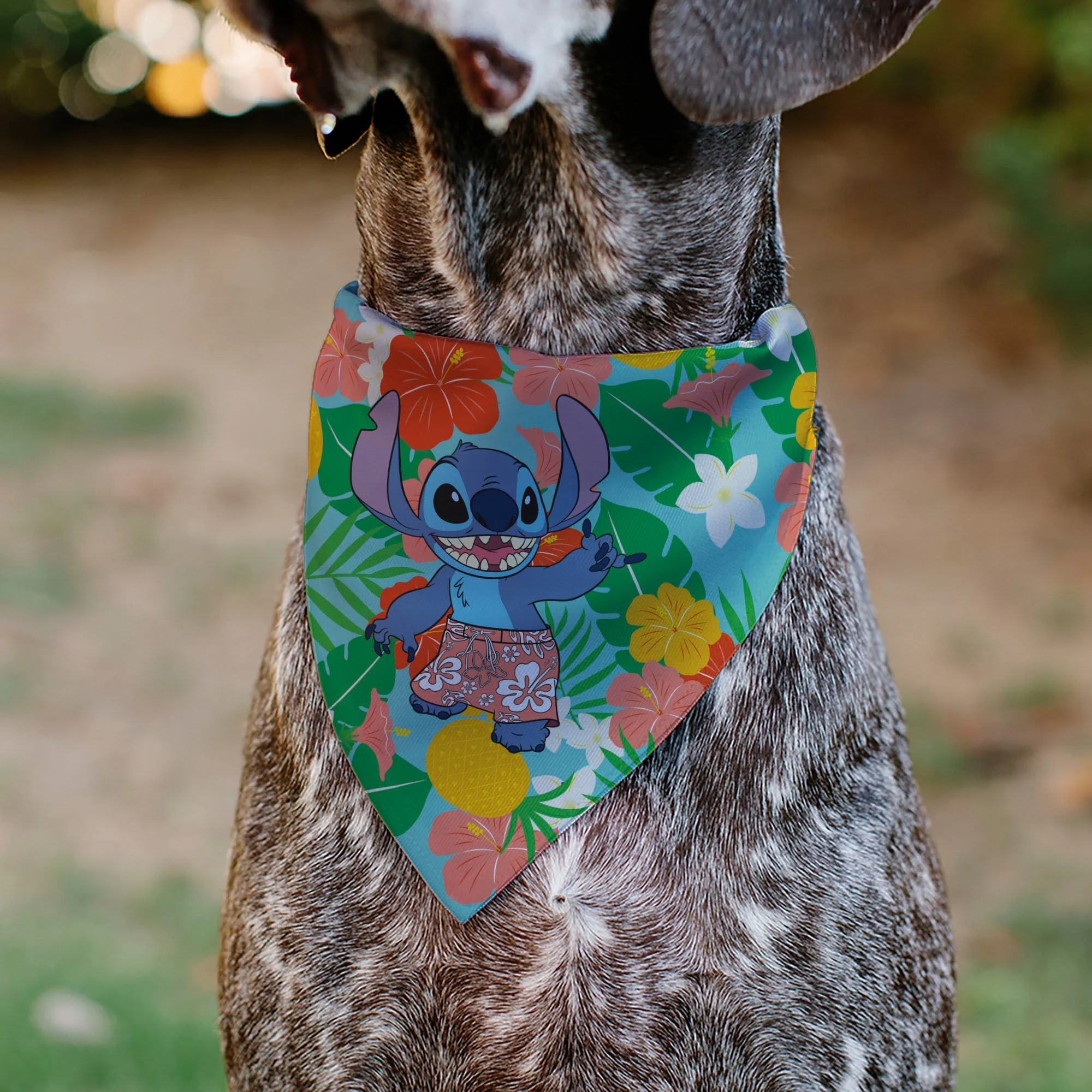 Pet Bandana - Lilo & Stitch Stitch Hang Loose Pose Floral Collage Blue - Image 4
