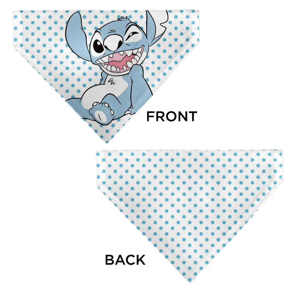Pet Bandana - Lilo & Stitch Stitch Winking Pose and Polka Dots White/Blue - Image 3