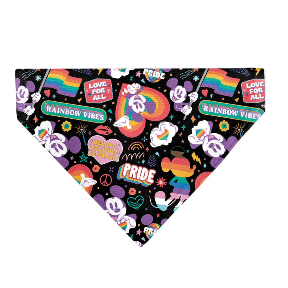 Pet Bandana - Mickey Mouse Pride Poses Rainbow Collage Black - Image 2