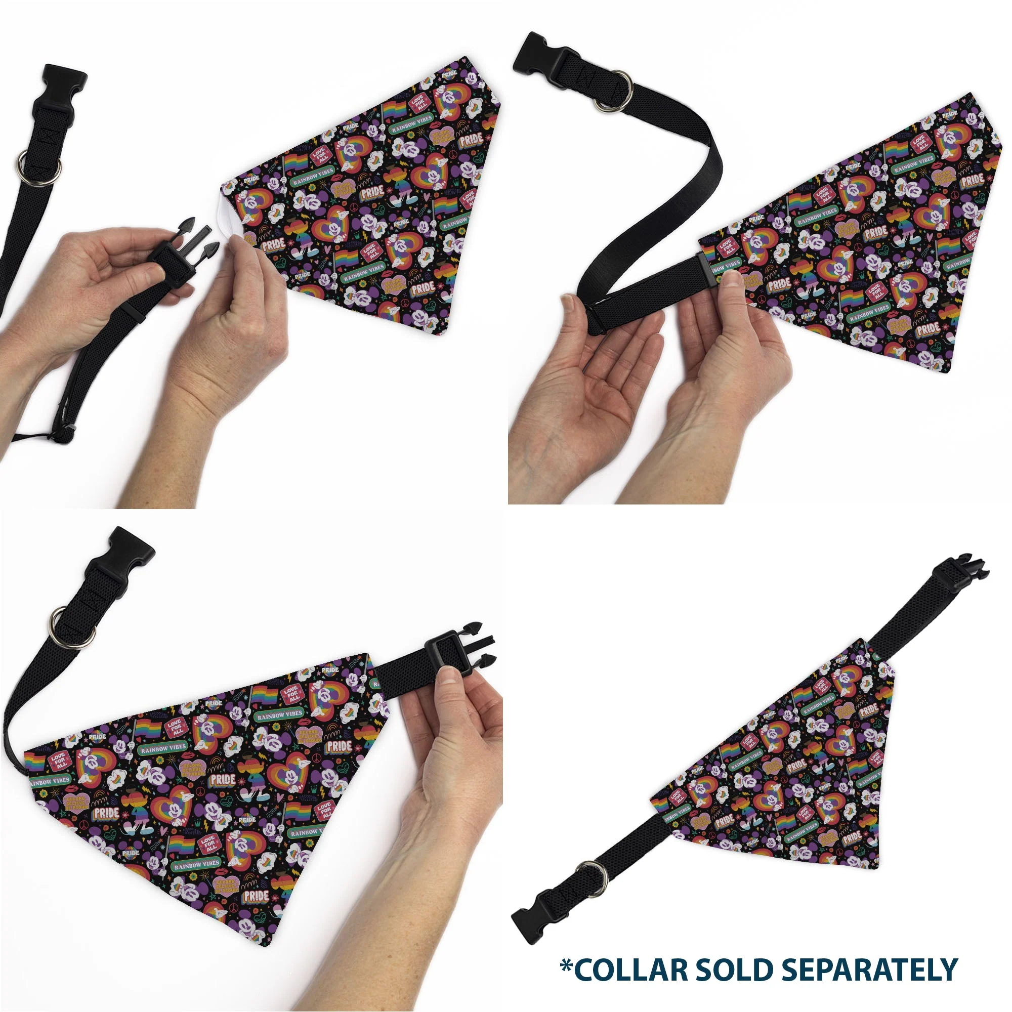 Pet Bandana - Mickey Mouse Pride Poses Rainbow Collage Black - Image 6