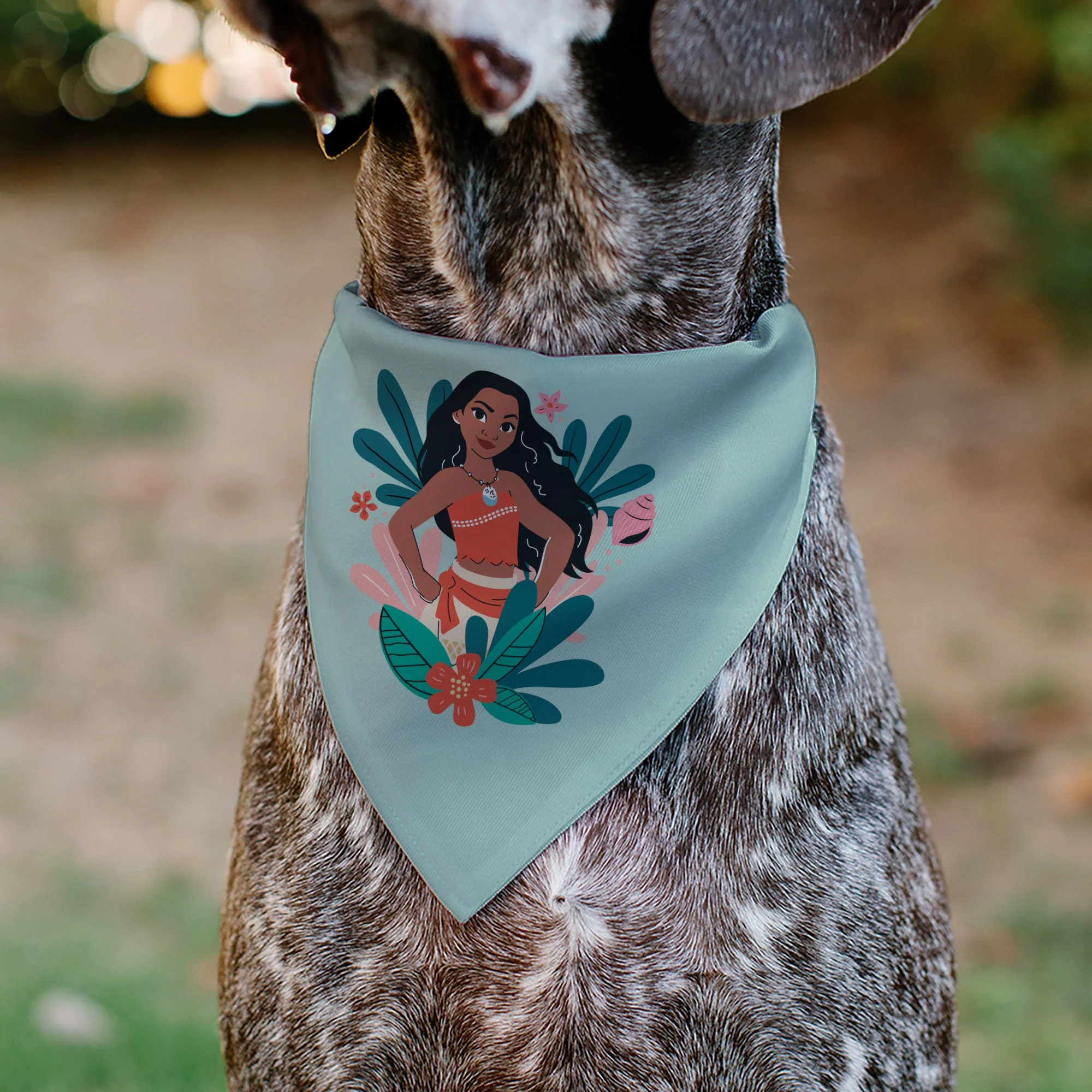Pet Bandana - Moana Standing Pose and Plants Greens - Image 4