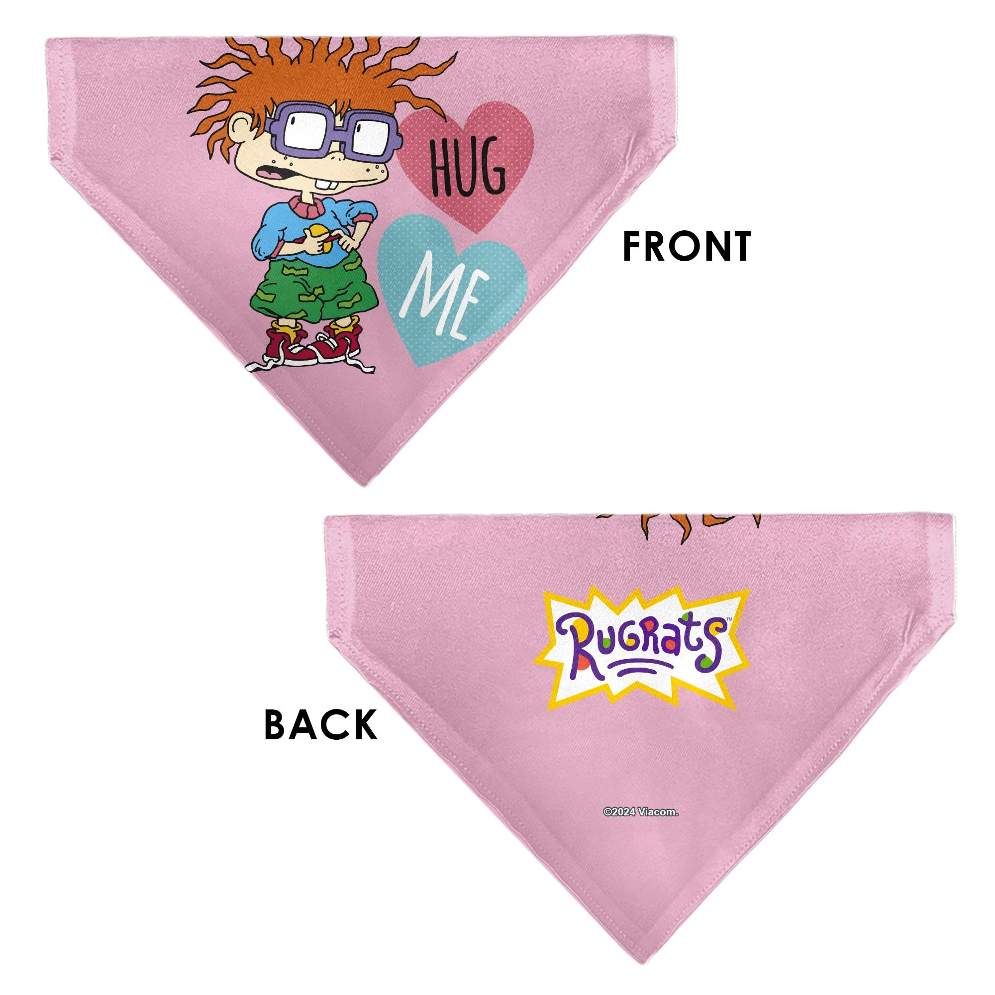 Pet Bandana - Rugrats Chuckie HUG ME Hearts Pose Pink - Image 3