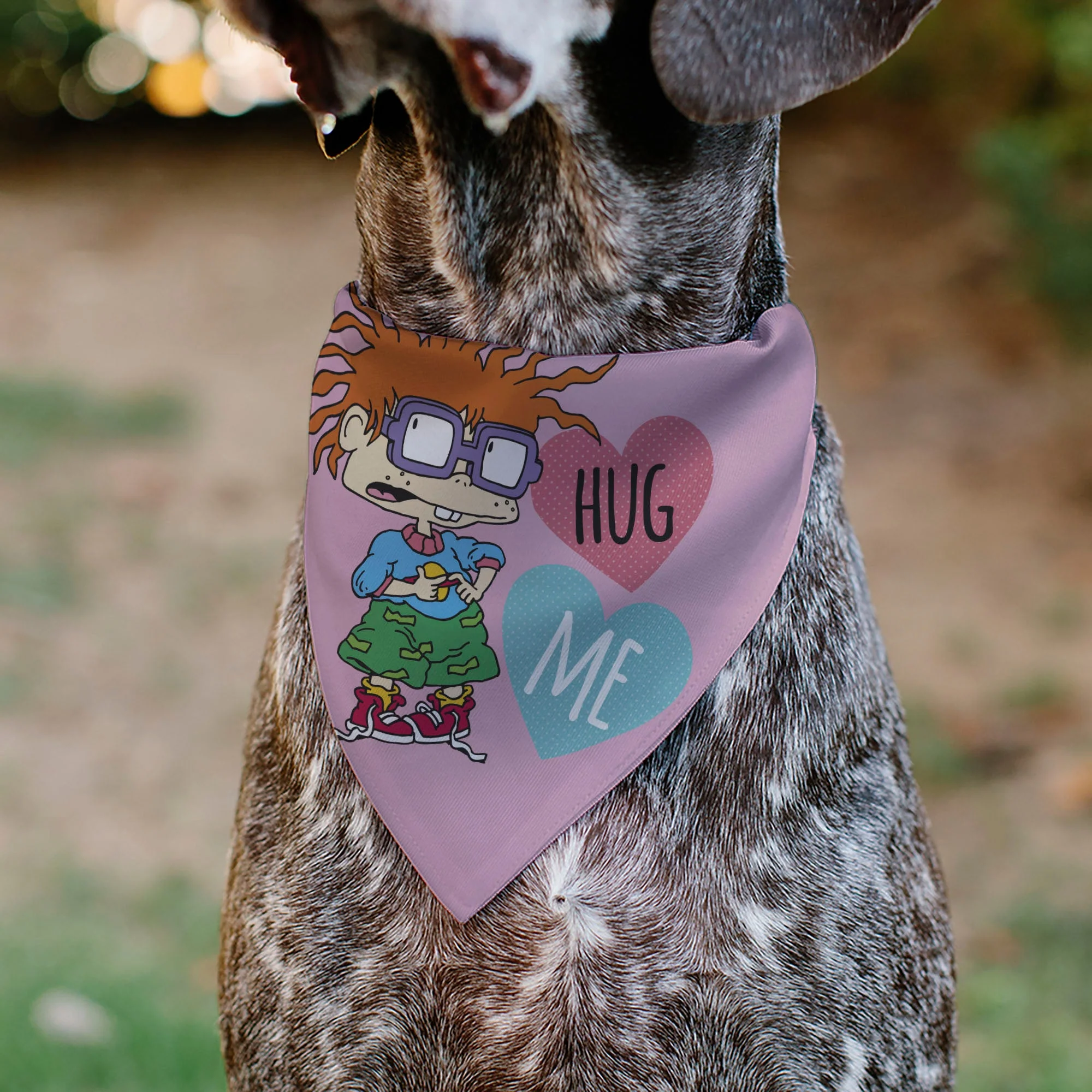 Pet Bandana - Rugrats Chuckie HUG ME Hearts Pose Pink - Image 4