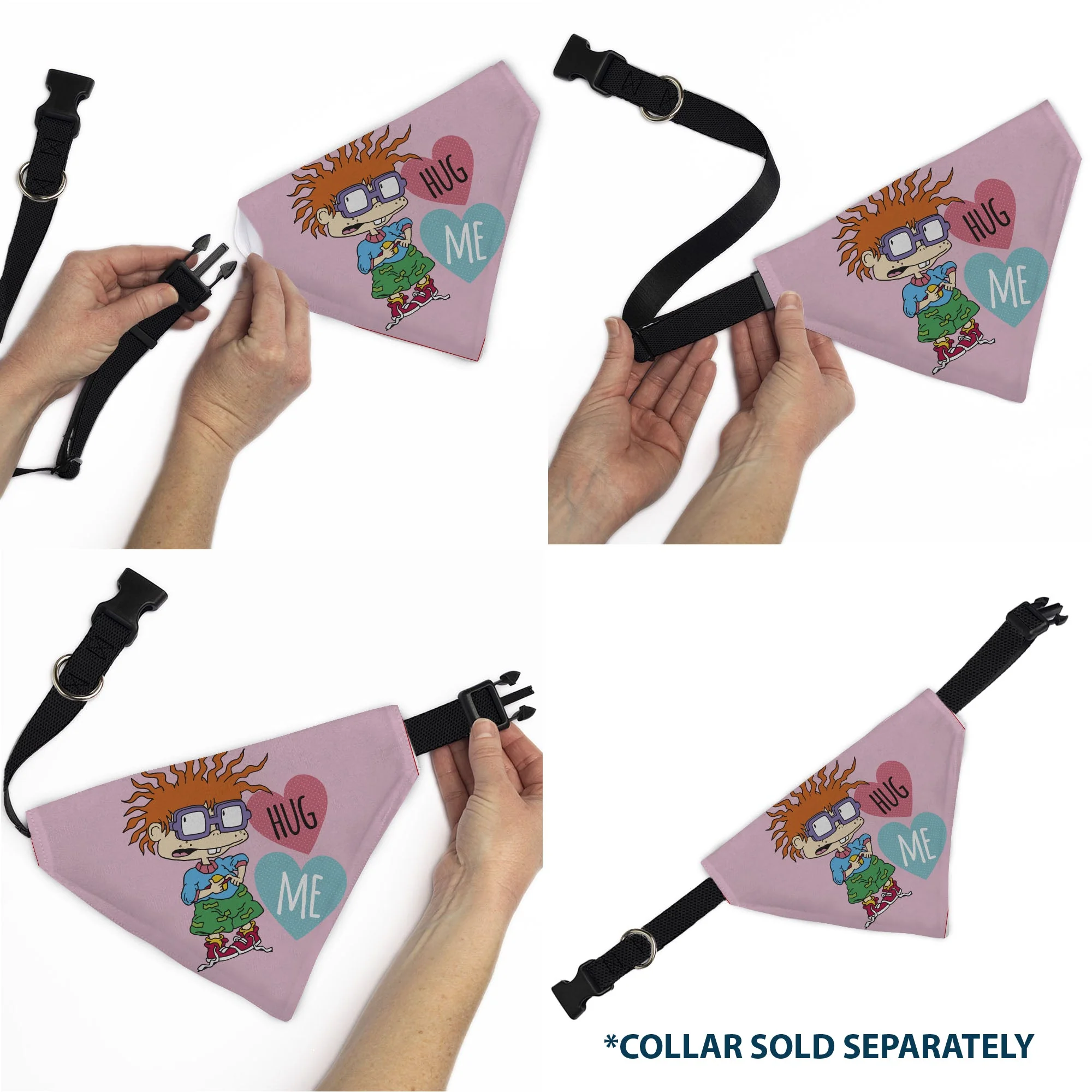 Pet Bandana - Rugrats Chuckie HUG ME Hearts Pose Pink - Image 6