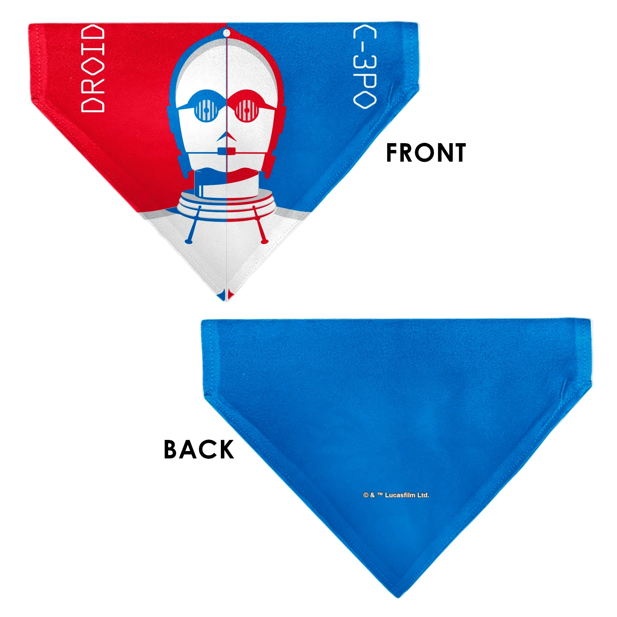 Pet Bandana - Star Wars DROID C-3PO Text and Pop Art Pose Red/Blue/White - Image 3