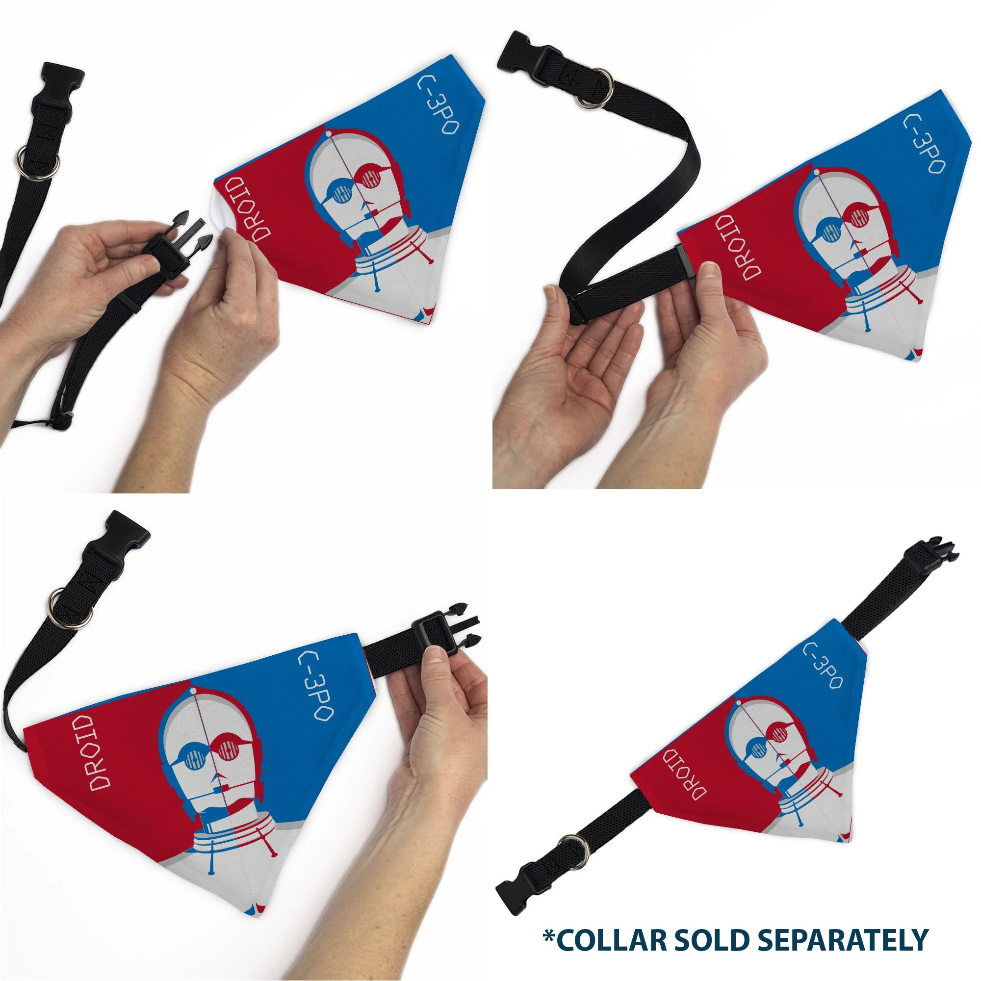 Pet Bandana - Star Wars DROID C-3PO Text and Pop Art Pose Red/Blue/White - Image 6