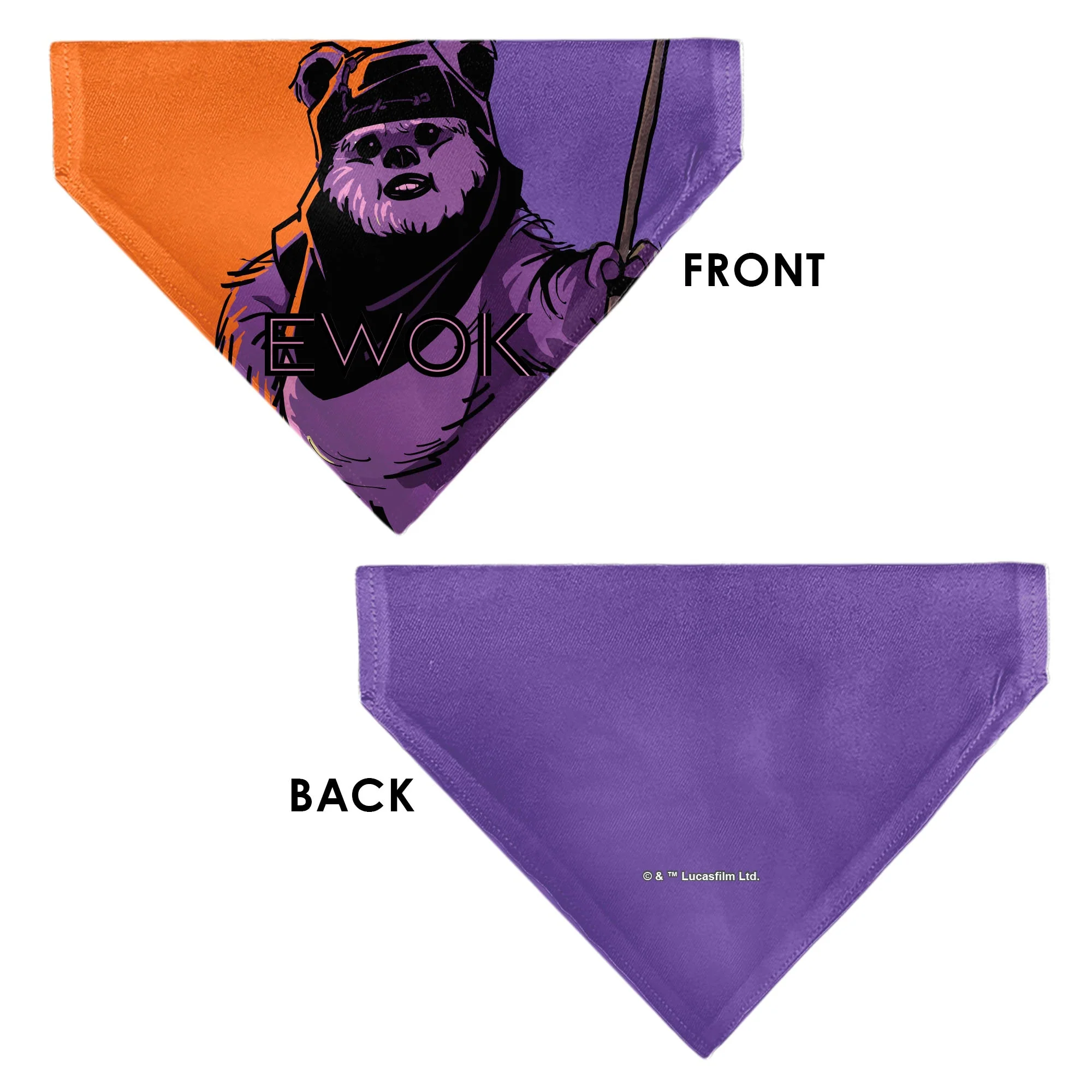 Pet Bandana - Star Wars EWOK Text and Wicket Pop Art Pose Orange/Purples/Black - Image 3