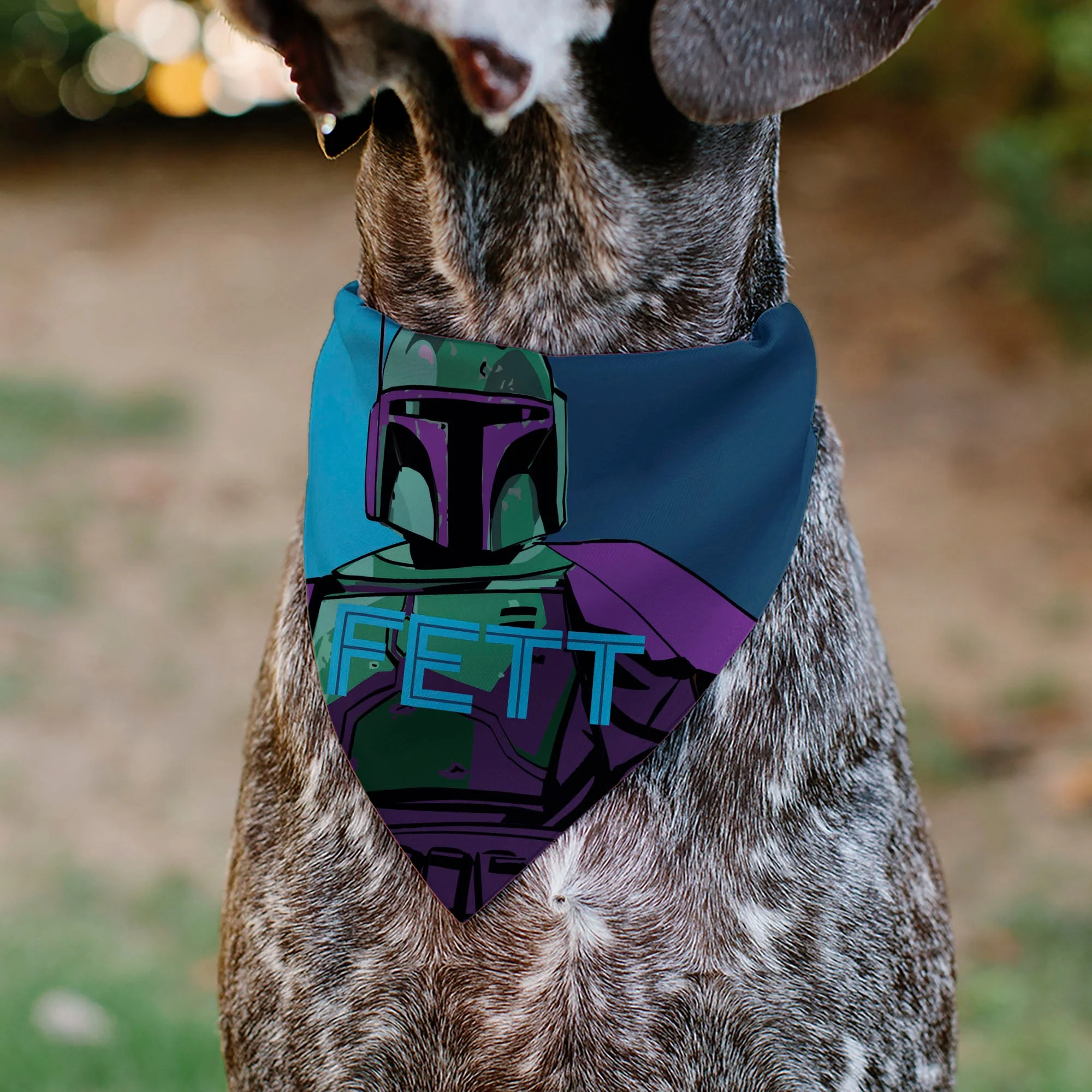 Pet Bandana - Star Wars FETT Text and Boba Fett Pop Art Pose Blues - Image 4