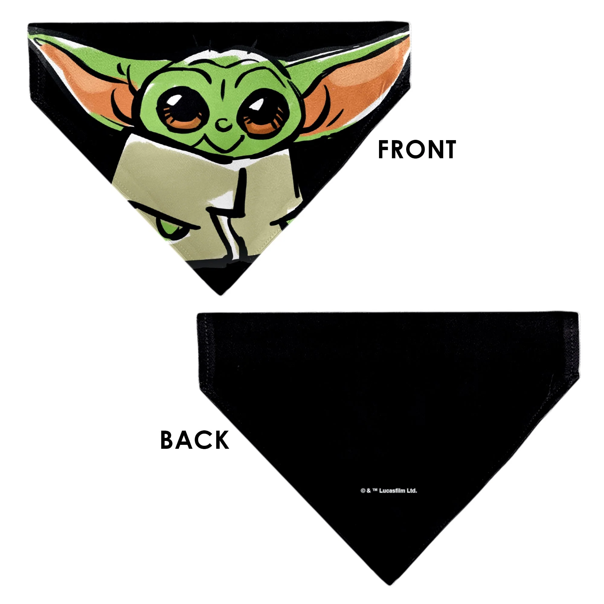 Pet Bandana - Star Wars Grogu Baby Yoda Smiling Impression Painting Black - Image 3