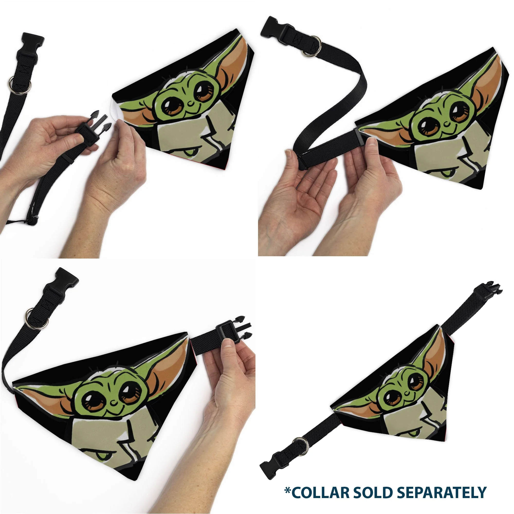 Pet Bandana - Star Wars Grogu Baby Yoda Smiling Impression Painting Black - Image 6