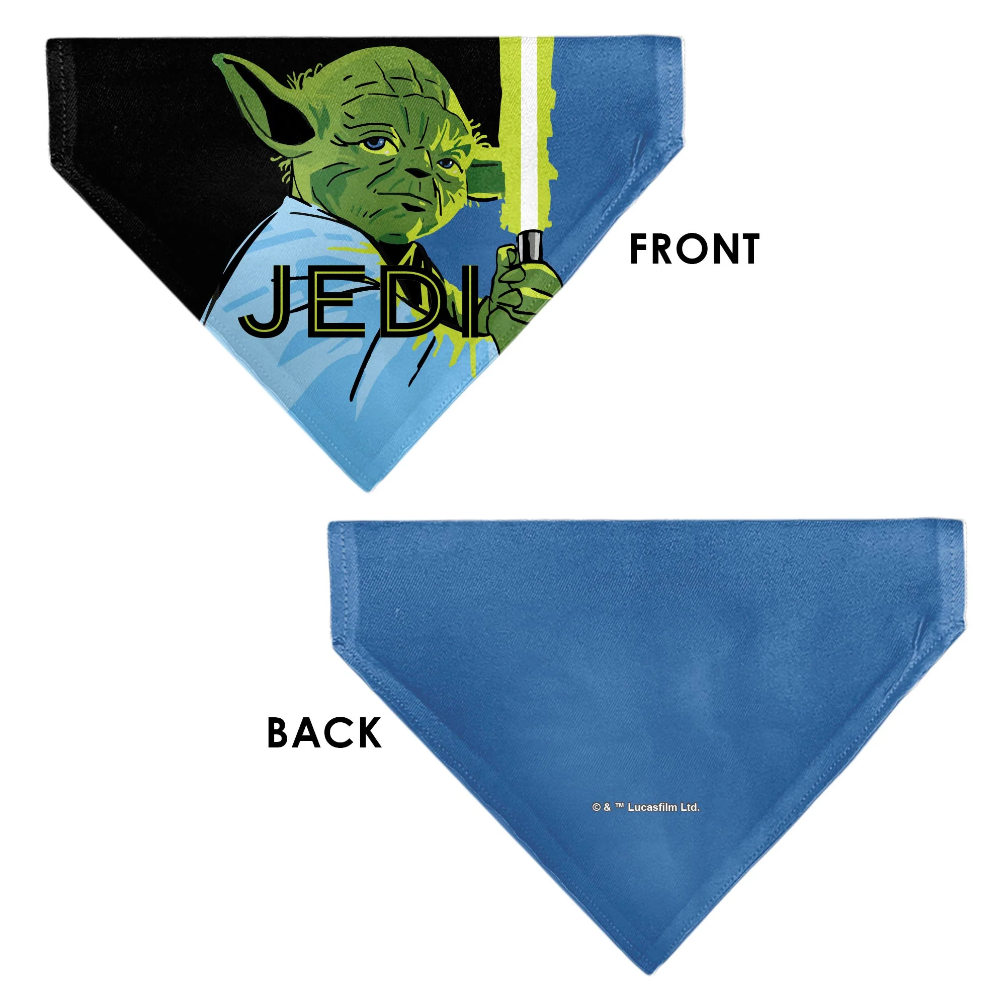 Pet Bandana - Star Wars JEDI Text and Yoda Lightsaber Pop Art Pose Black/Blues - Image 3