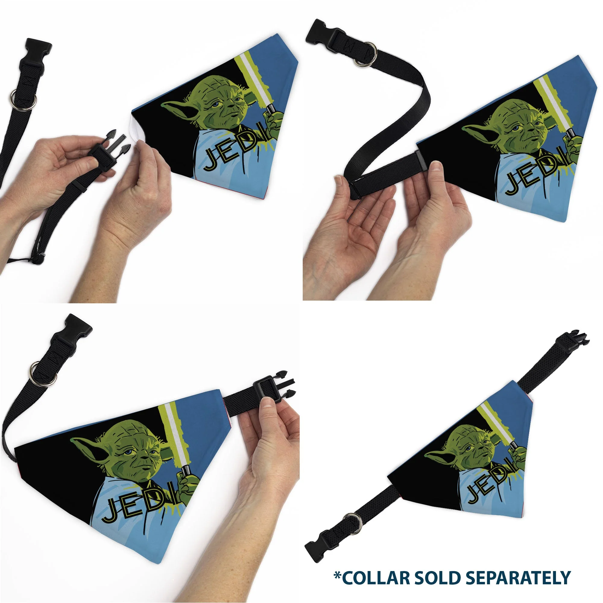 Pet Bandana - Star Wars JEDI Text and Yoda Lightsaber Pop Art Pose Black/Blues - Image 6