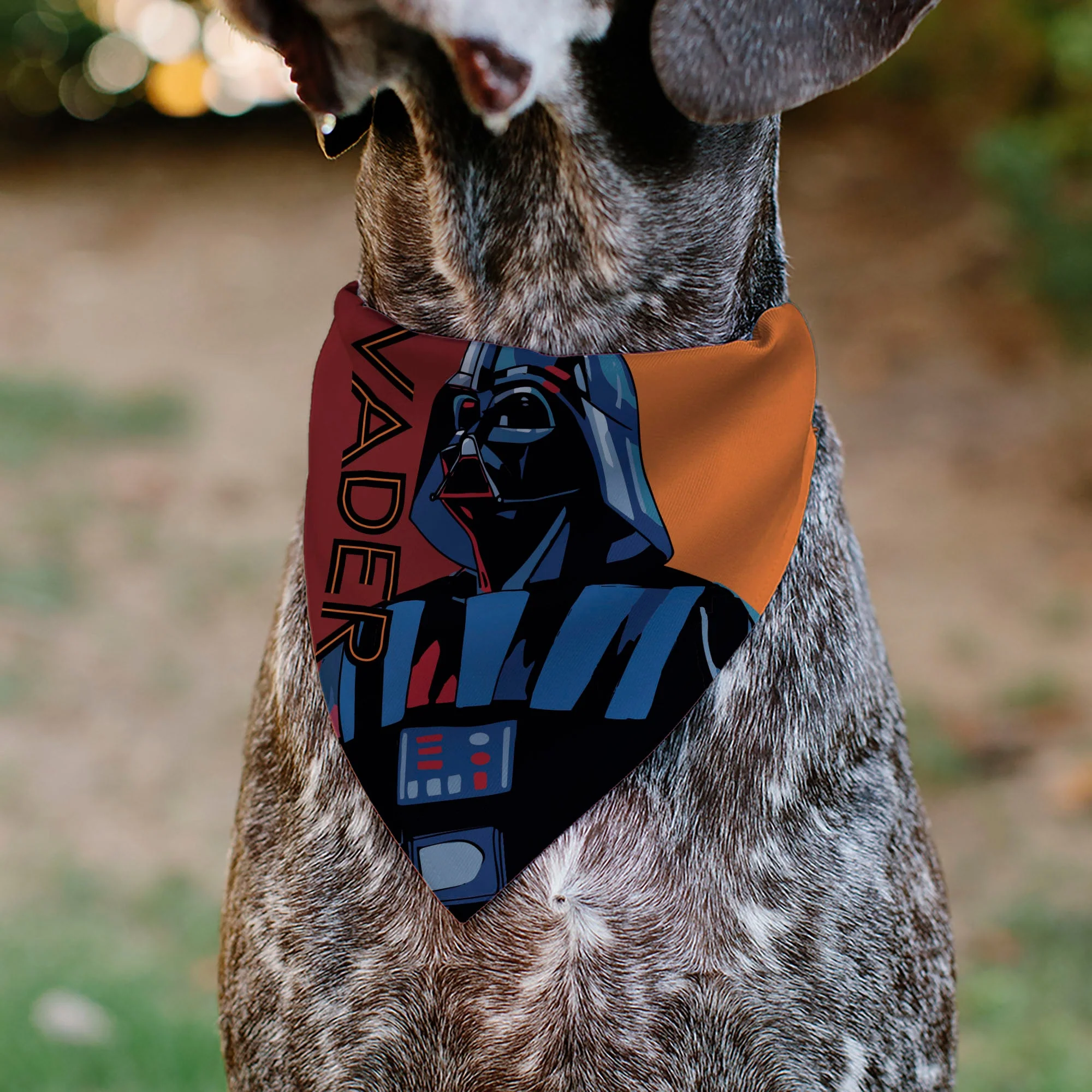Pet Bandana - Star Wars VADER Text and Pop Art Pose Red/Orange/Black - Image 4