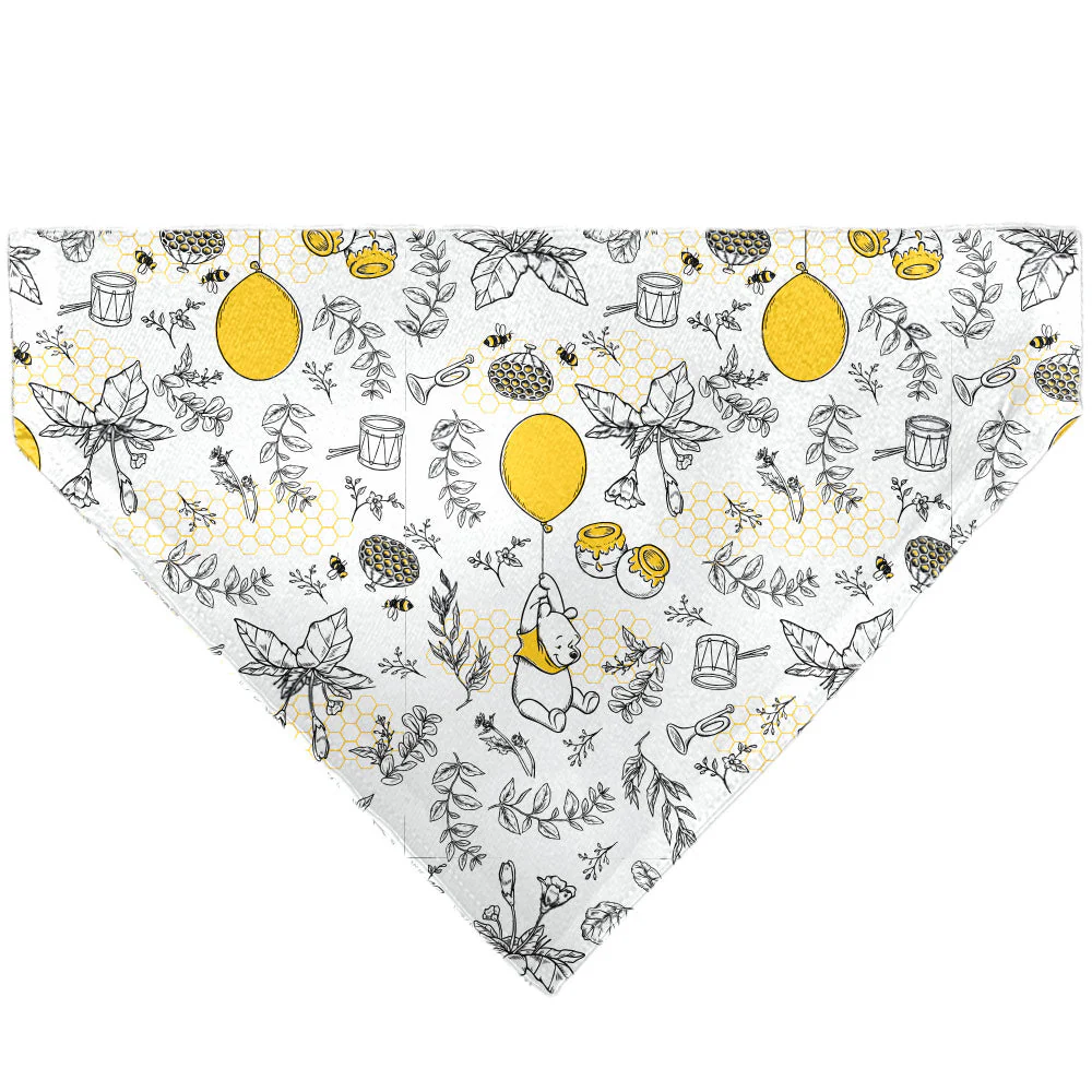 Pet Bandana - Winnie the Pooh Balloon Pose and Foliage Collage Beige/Black/Yellows