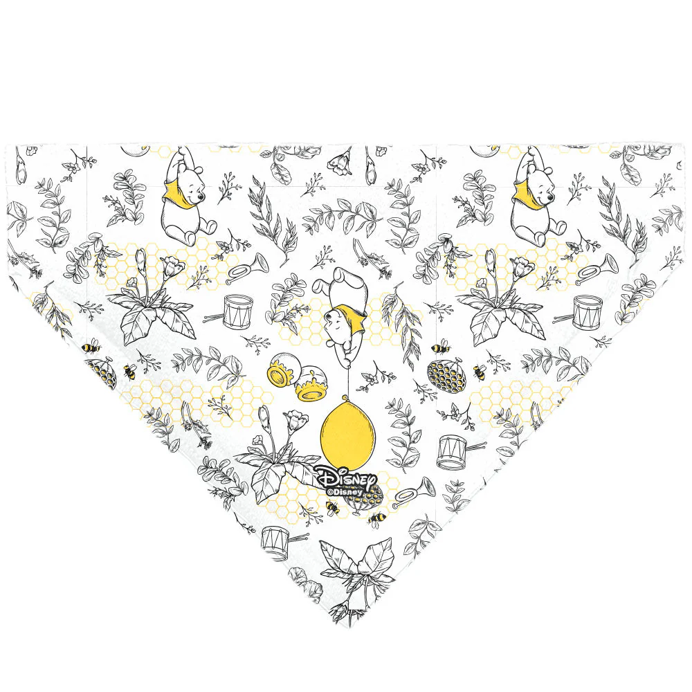 Pet Bandana - Winnie the Pooh Balloon Pose and Foliage Collage Beige/Black/Yellows - Image 2